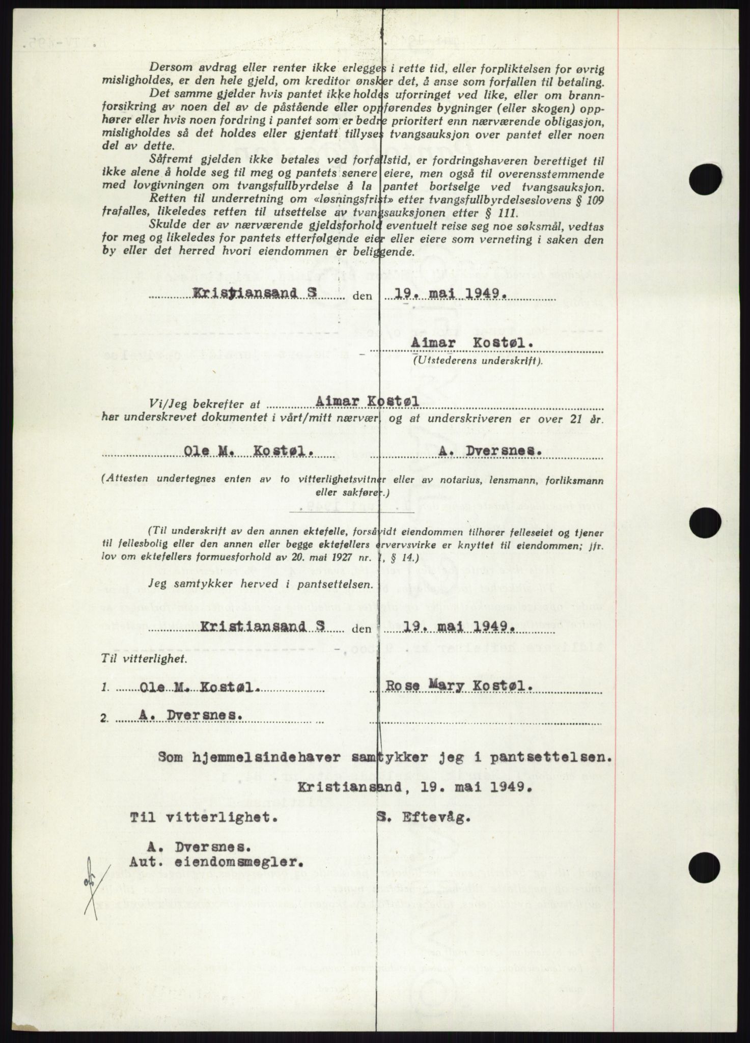 Kristiansand byrett, AV/SAK-1223-0001/G/Gb/Gbb/L0011: Pantebok nr. B 14, 1948-1949, Dagboknr: 578/1949