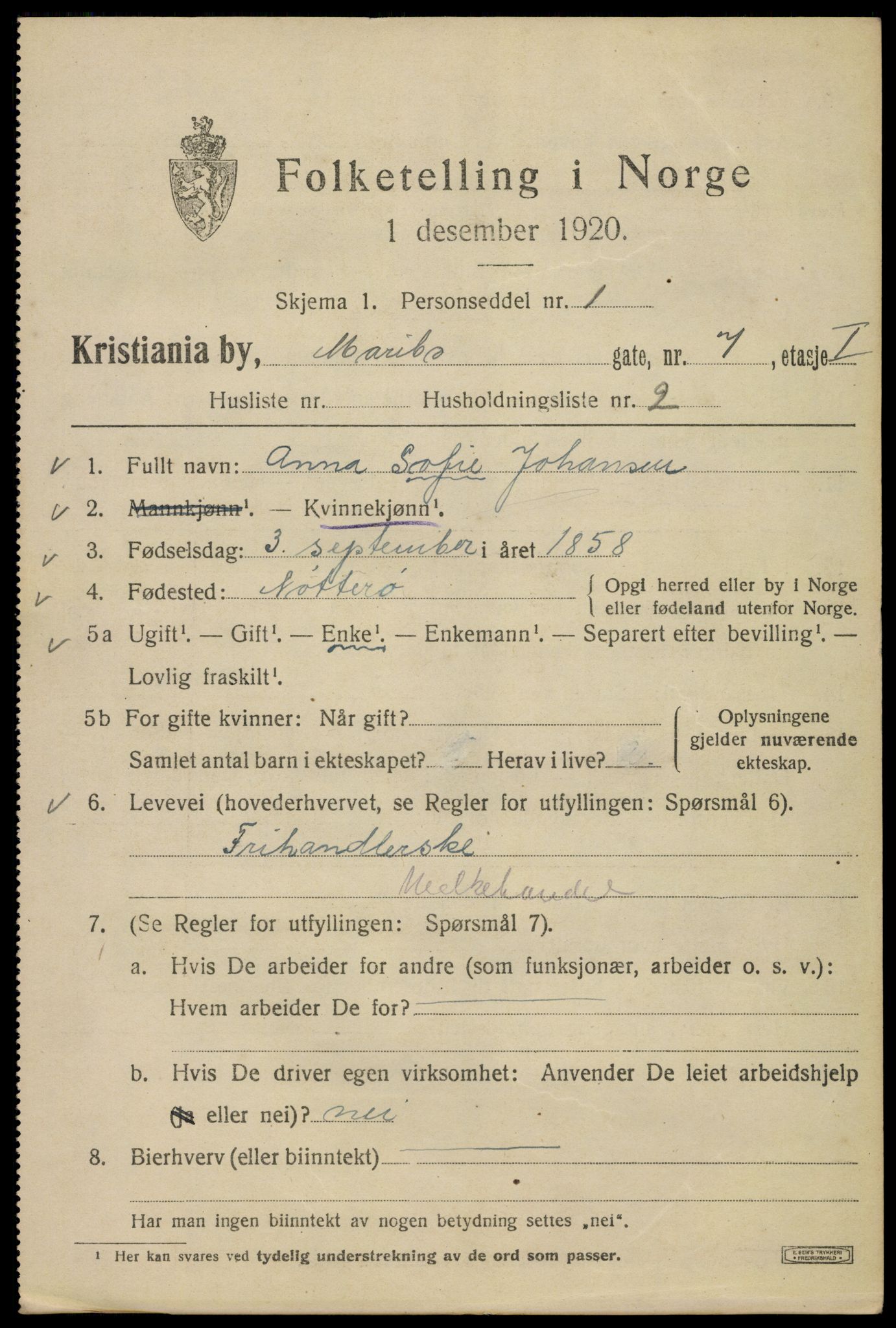 SAO, Folketelling 1920 for 0301 Kristiania kjøpstad, 1920, s. 375479