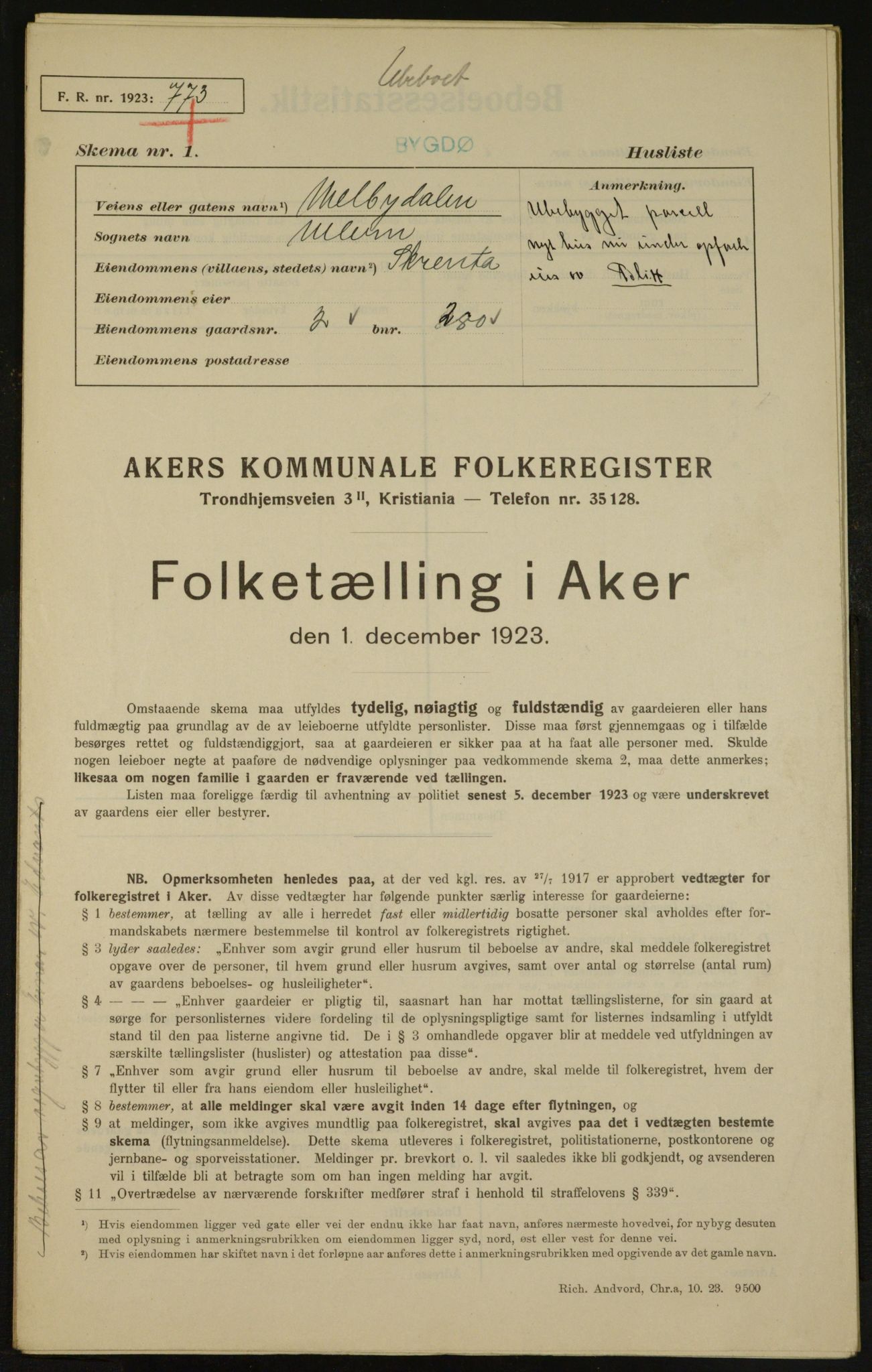 , Kommunal folketelling 1.12.1923 for Aker, 1923, s. 4751