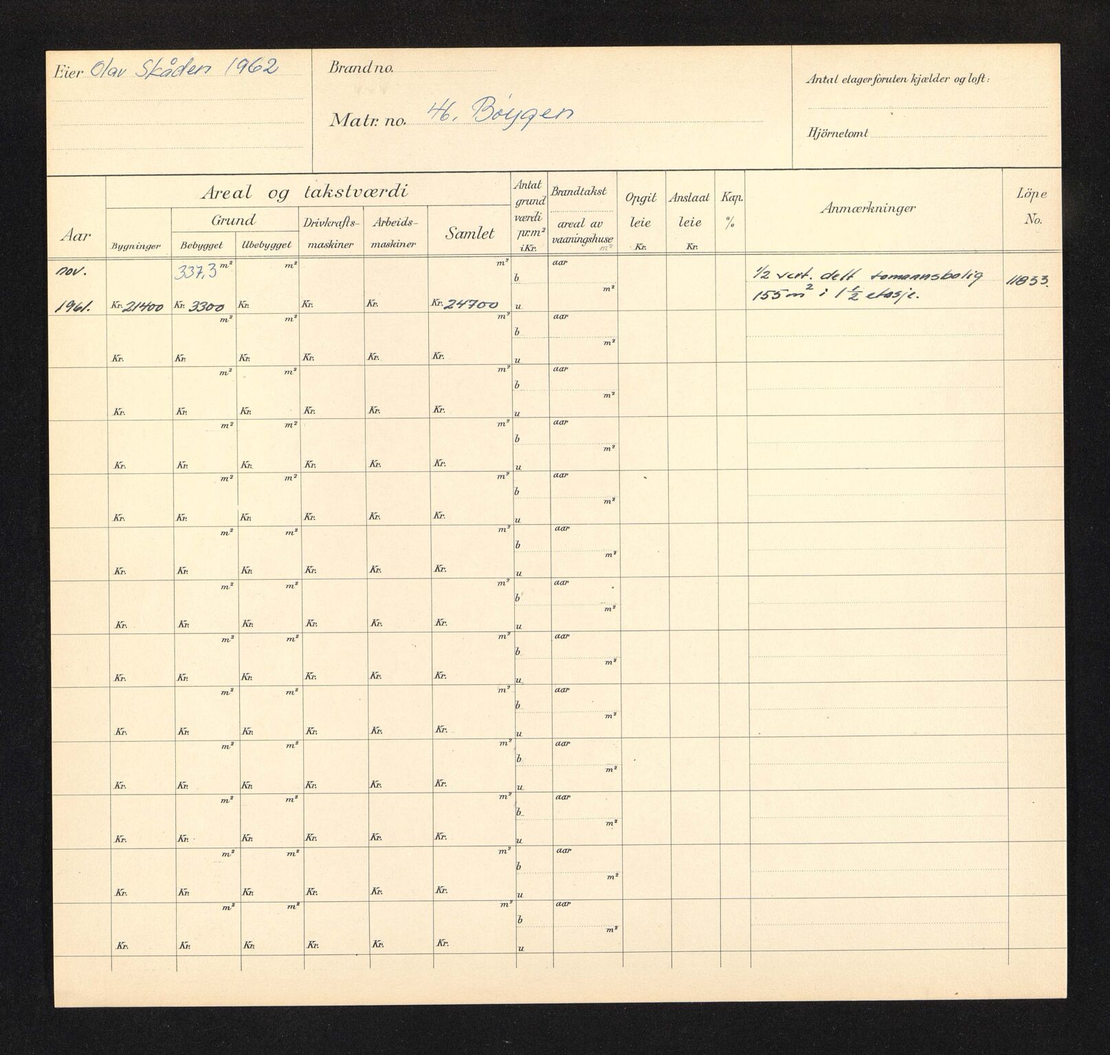 Stavanger kommune. Skattetakstvesenet, BYST/A-0440/F/Fa/Faa/L0008/0004: Skattetakstkort / Bøygen 45 - Bådegata 10