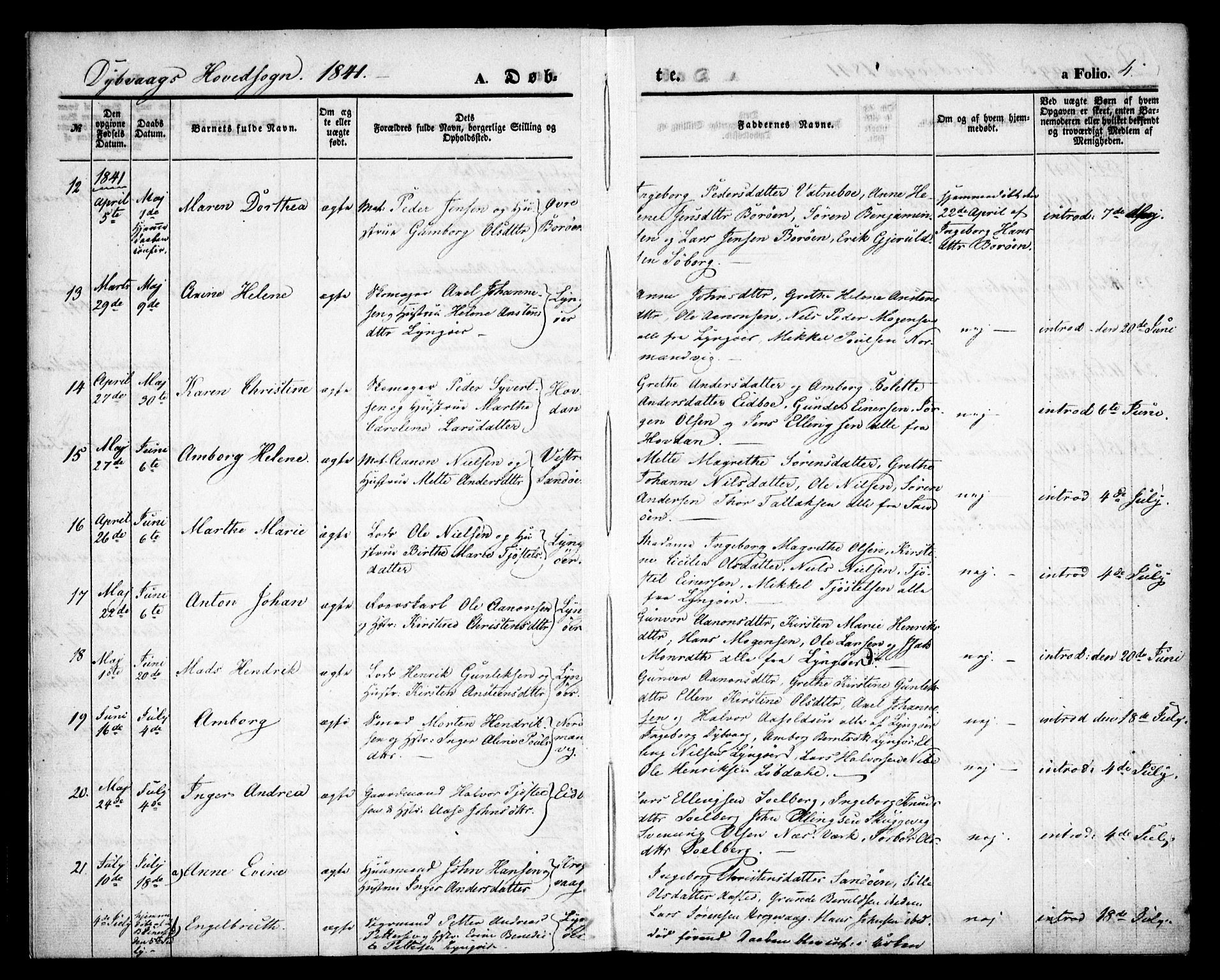 Dypvåg sokneprestkontor, SAK/1111-0007/F/Fa/Faa/L0005: Ministerialbok nr. A 5, 1841-1854, s. 4