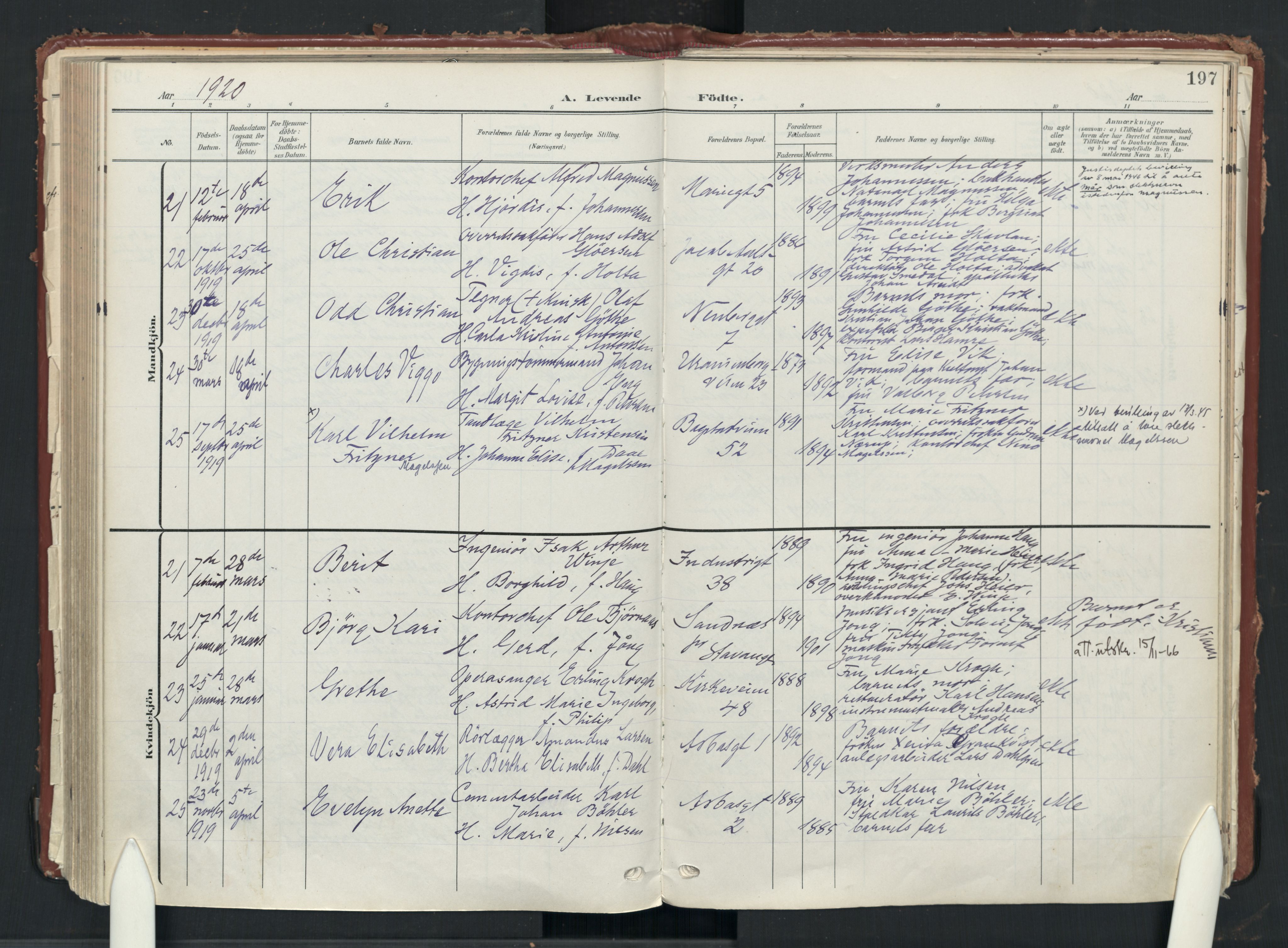 Uranienborg prestekontor Kirkebøker, AV/SAO-A-10877/F/Fa/L0010: Ministerialbok nr. 10, 1907-1928, s. 197