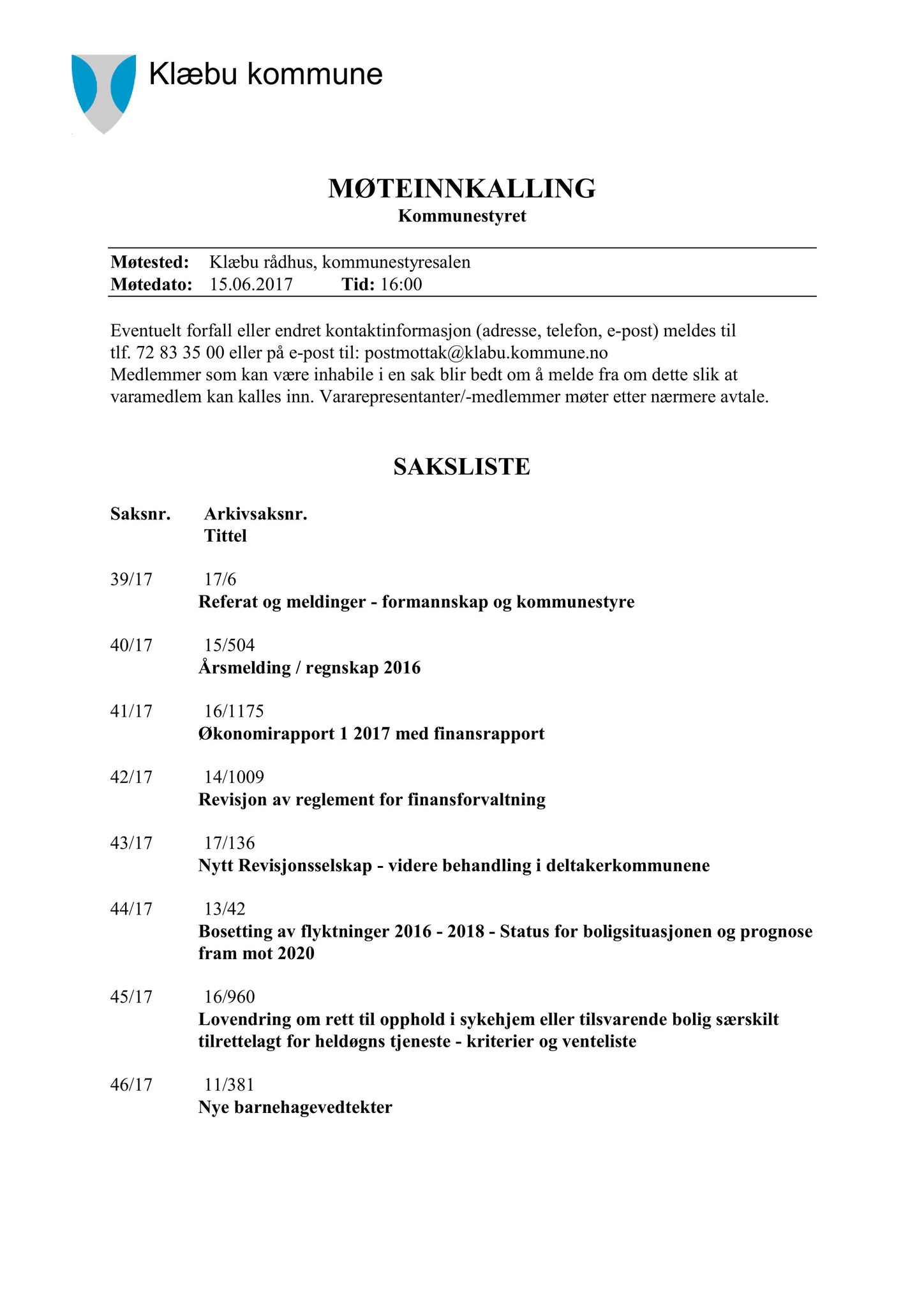 Klæbu Kommune, TRKO/KK/01-KS/L010: Kommunestyret - Møtedokumenter, 2017, s. 1260