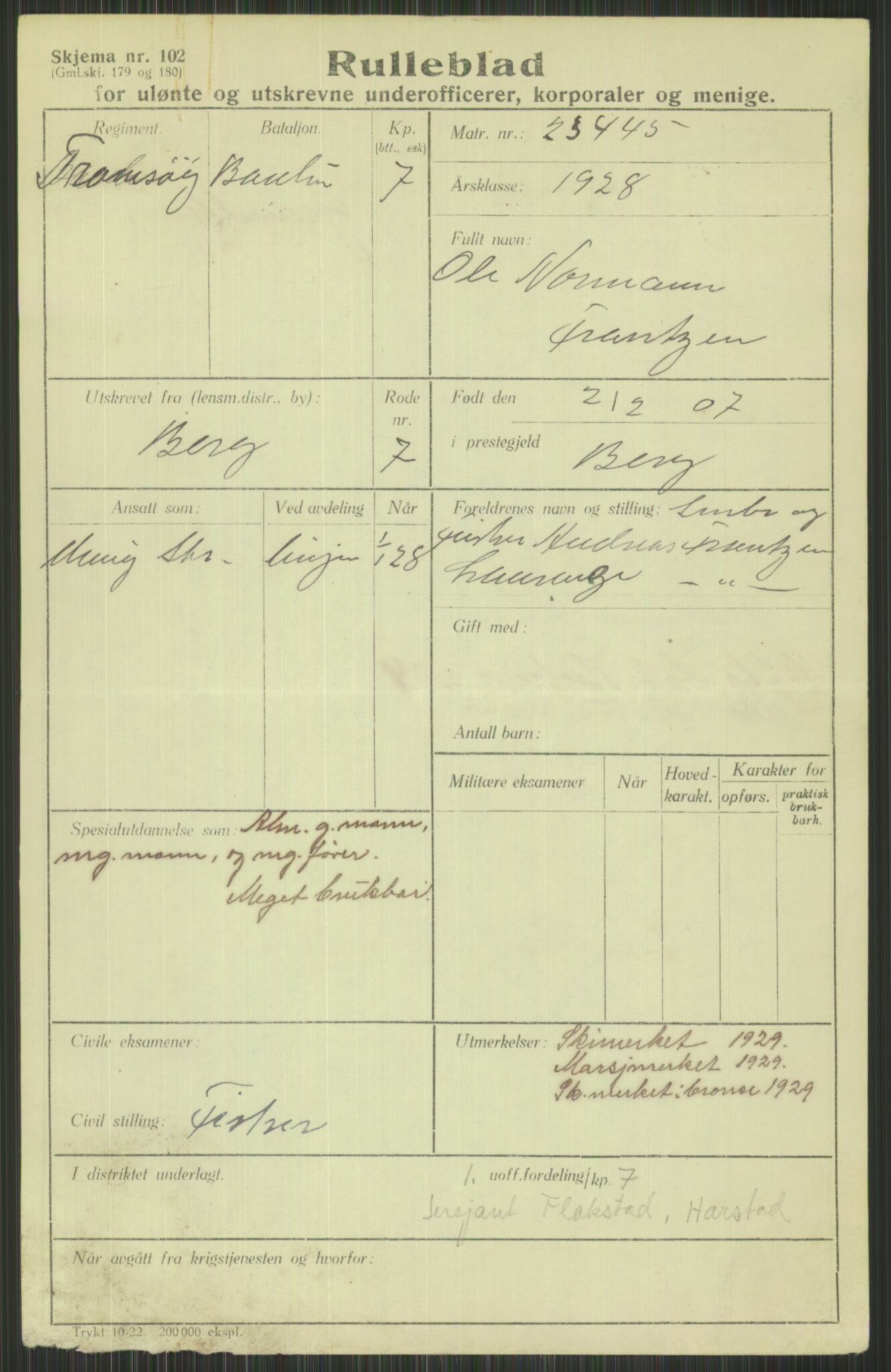 Forsvaret, Troms infanteriregiment nr. 16, AV/RA-RAFA-3146/P/Pa/L0013/0003: Rulleblad / Rulleblad for regimentets menige mannskaper, årsklasse 1928, 1928, s. 129