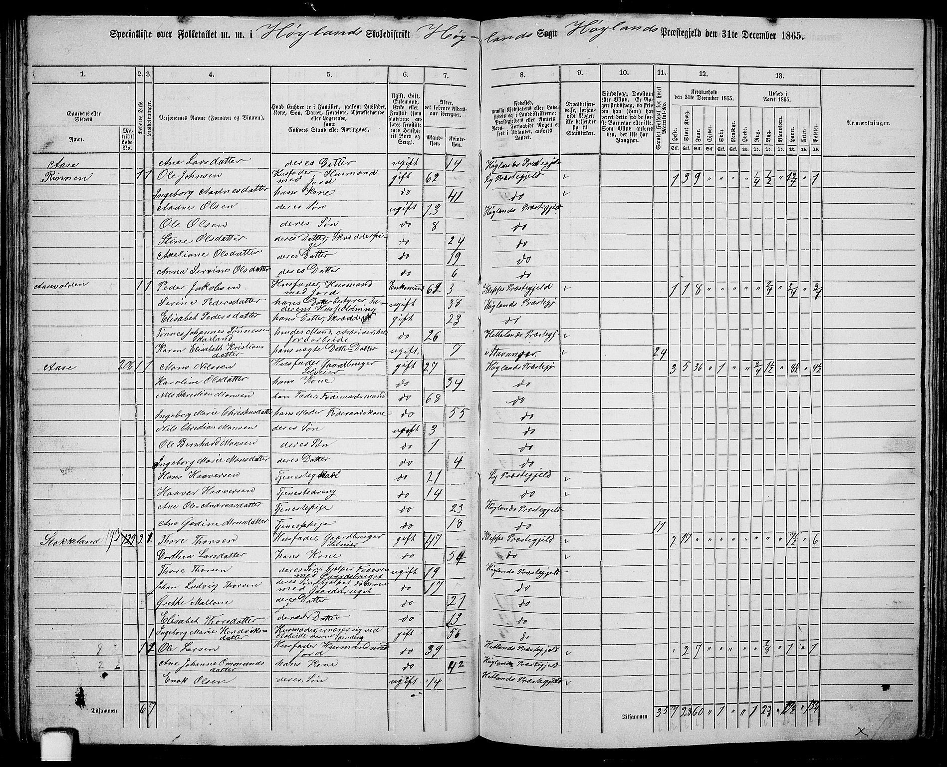 RA, Folketelling 1865 for 1123P Høyland prestegjeld, 1865, s. 65