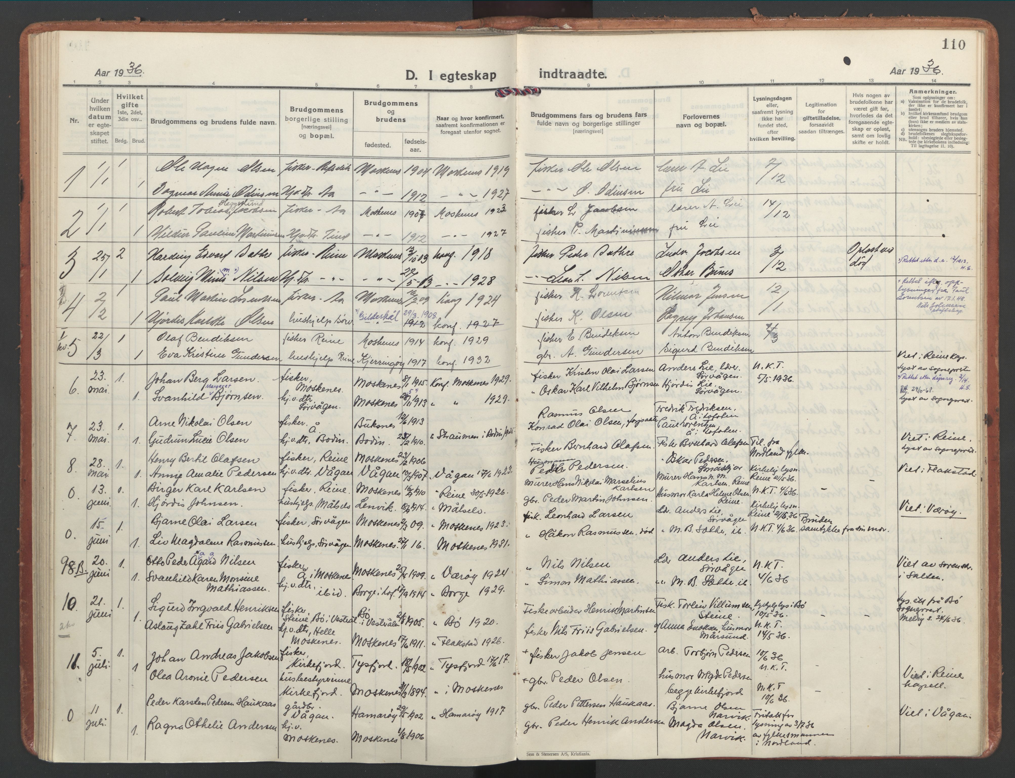 Ministerialprotokoller, klokkerbøker og fødselsregistre - Nordland, AV/SAT-A-1459/886/L1223: Ministerialbok nr. 886A05, 1926-1938, s. 110