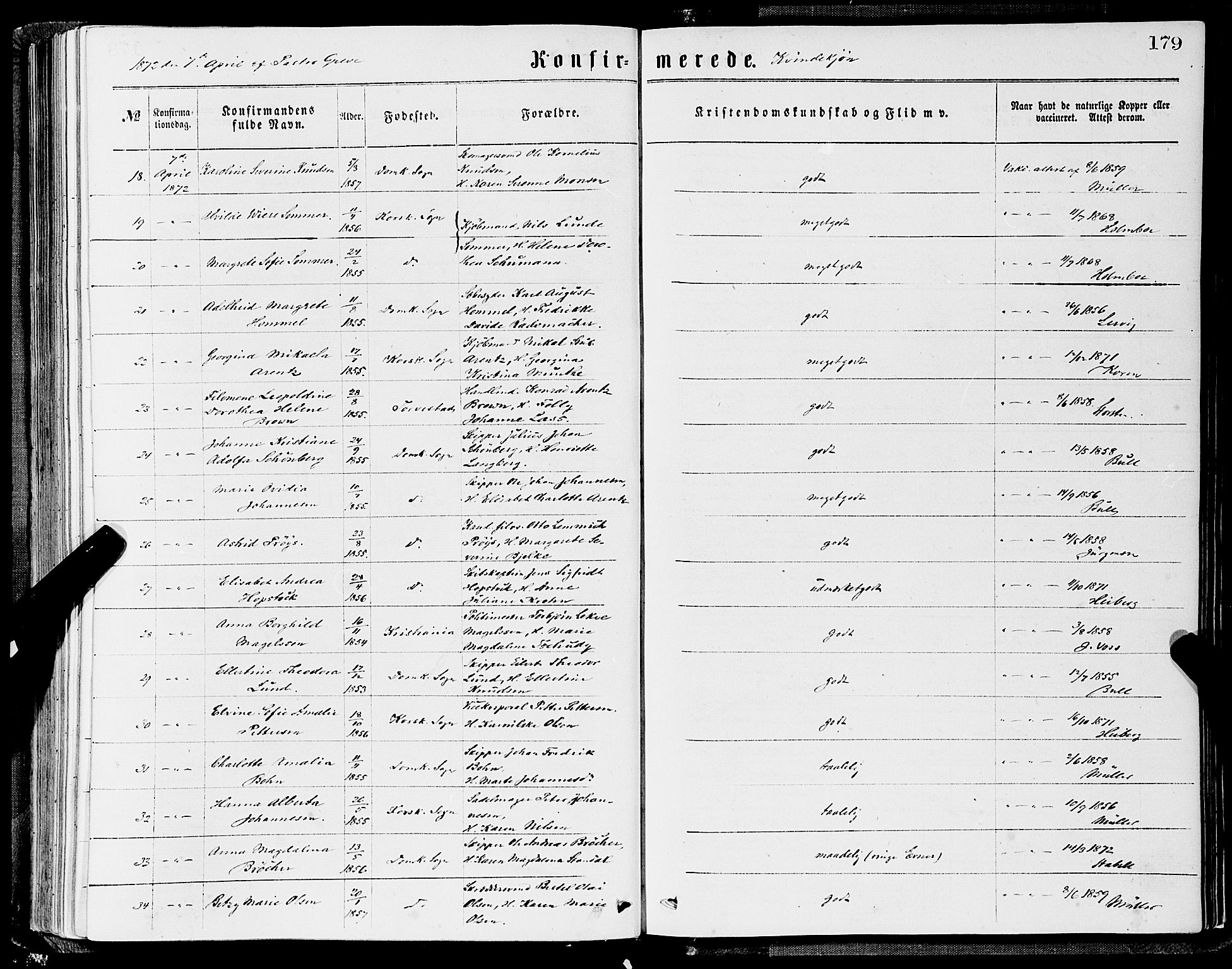 Domkirken sokneprestembete, AV/SAB-A-74801/H/Haa/L0029: Ministerialbok nr. C 4, 1864-1879, s. 179