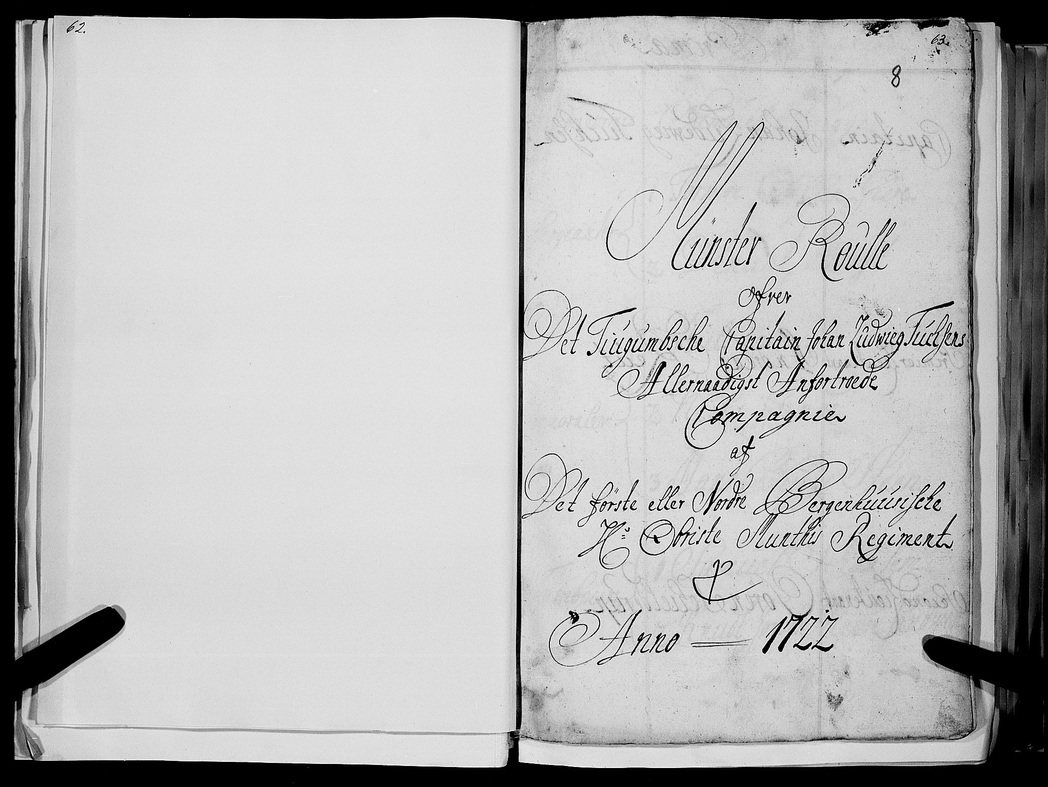Stiftamtmannen i Bergen, SAB/A-100006/F/Fc/L0004: Lnr. 1887 - Militære manntall og ruller, 1722-1748, s. 62-63