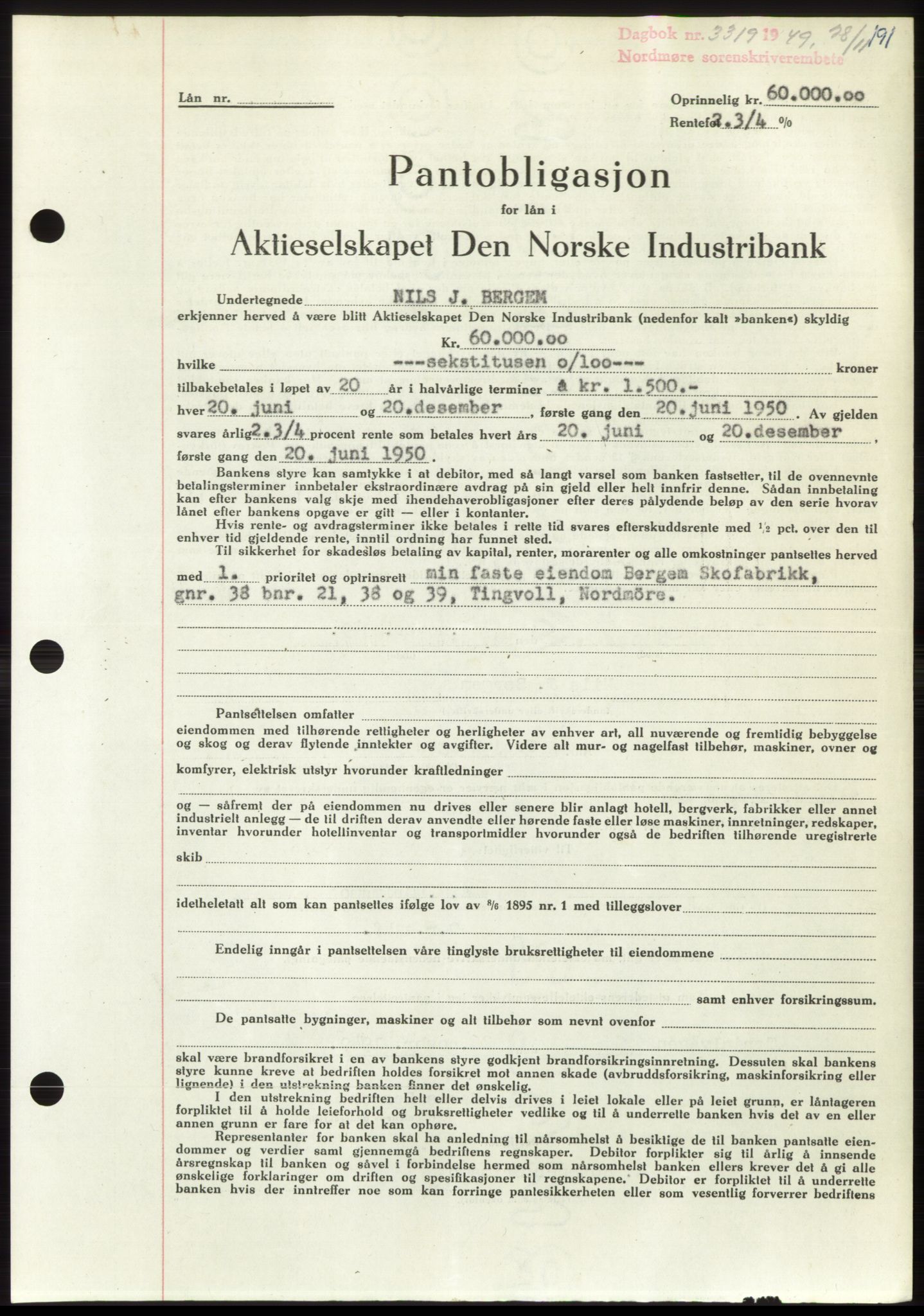 Nordmøre sorenskriveri, AV/SAT-A-4132/1/2/2Ca: Pantebok nr. B103, 1949-1950, Dagboknr: 3319/1949