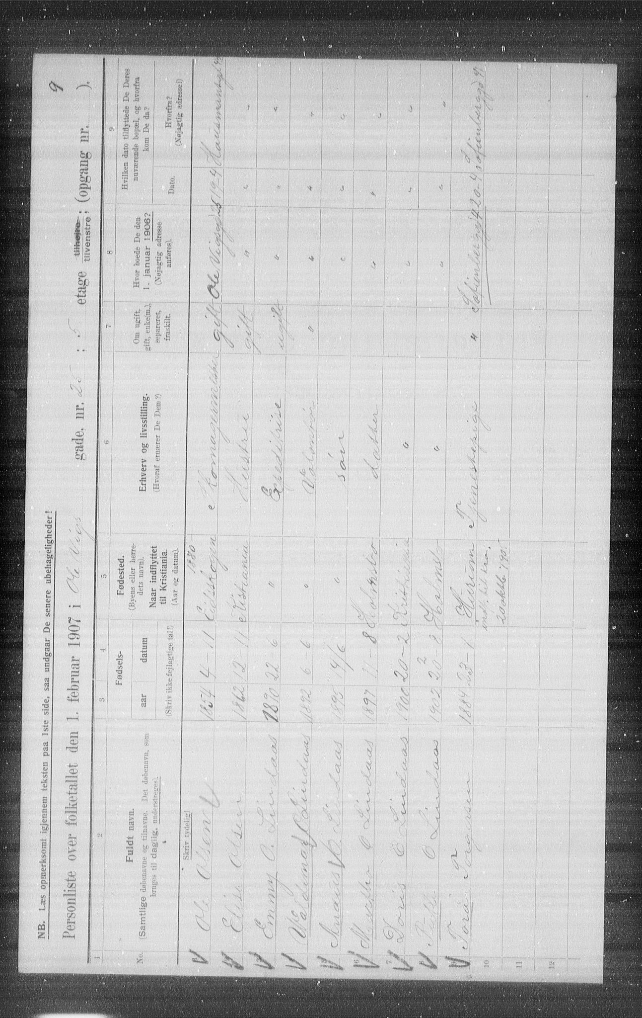 OBA, Kommunal folketelling 1.2.1907 for Kristiania kjøpstad, 1907, s. 38761