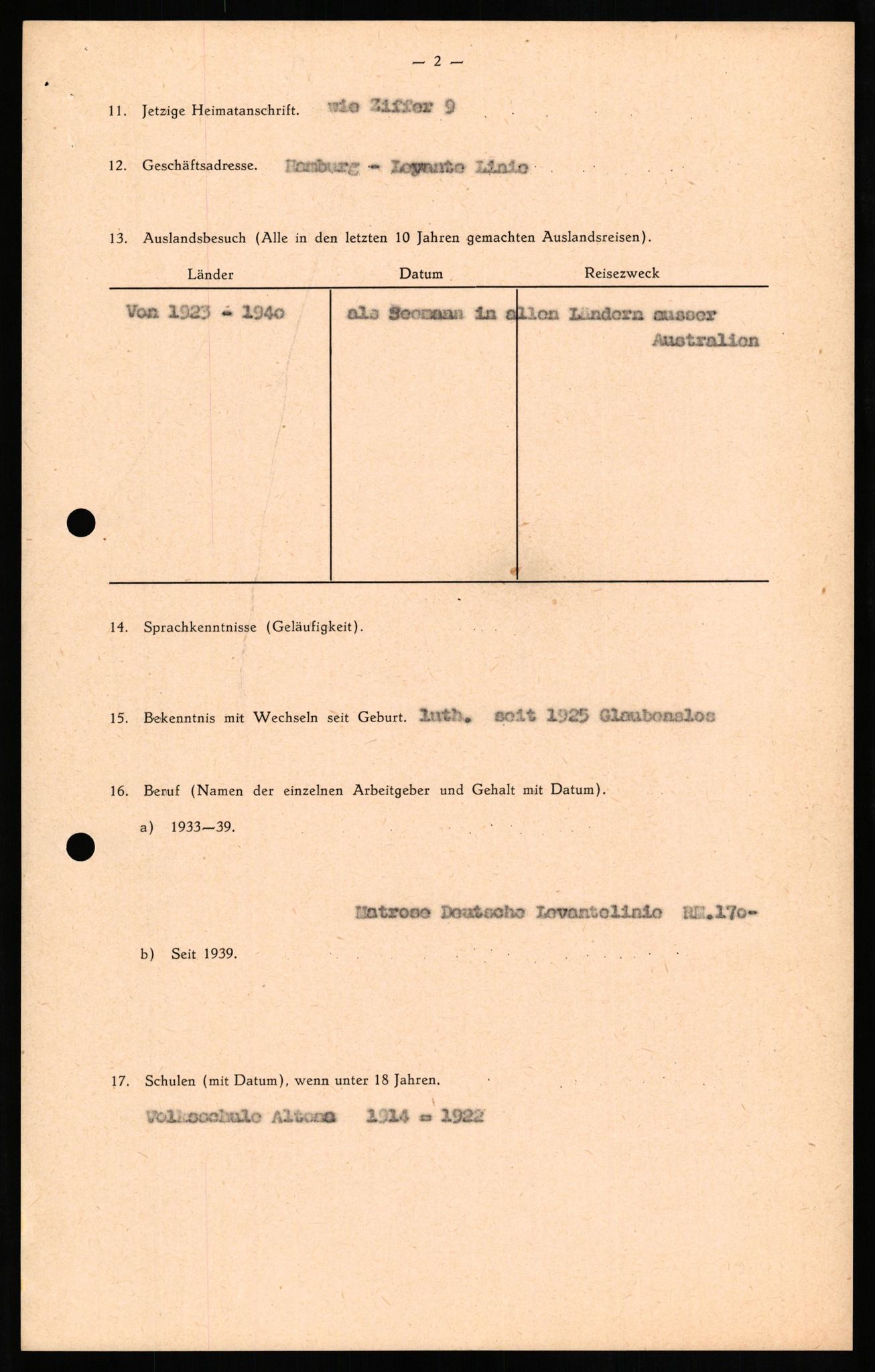 Forsvaret, Forsvarets overkommando II, RA/RAFA-3915/D/Db/L0021: CI Questionaires. Tyske okkupasjonsstyrker i Norge. Tyskere., 1945-1946, s. 342