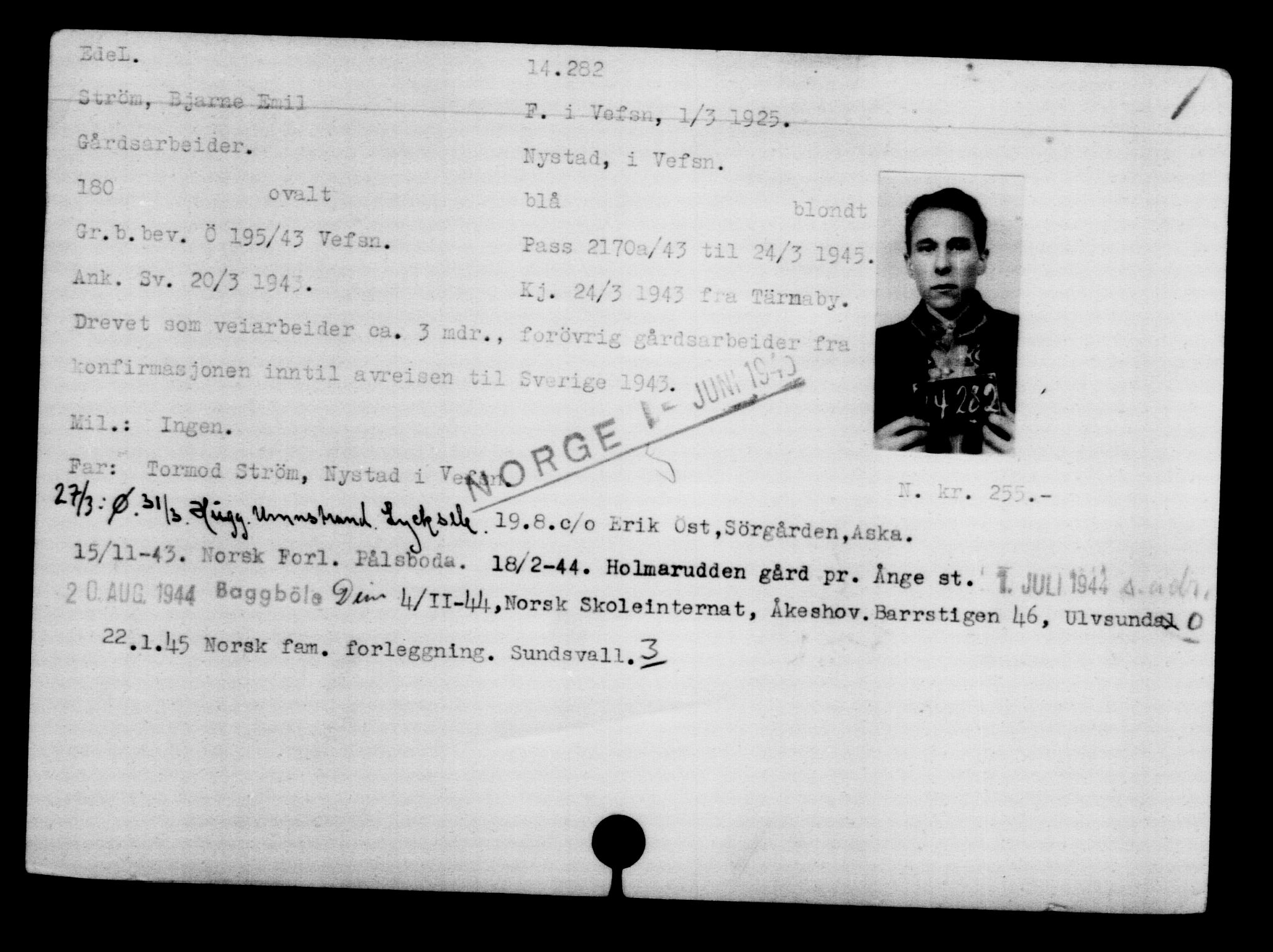 Den Kgl. Norske Legasjons Flyktningskontor, AV/RA-S-6753/V/Va/L0007: Kjesäterkartoteket.  Flyktningenr. 12700-15723, 1940-1945, s. 1830