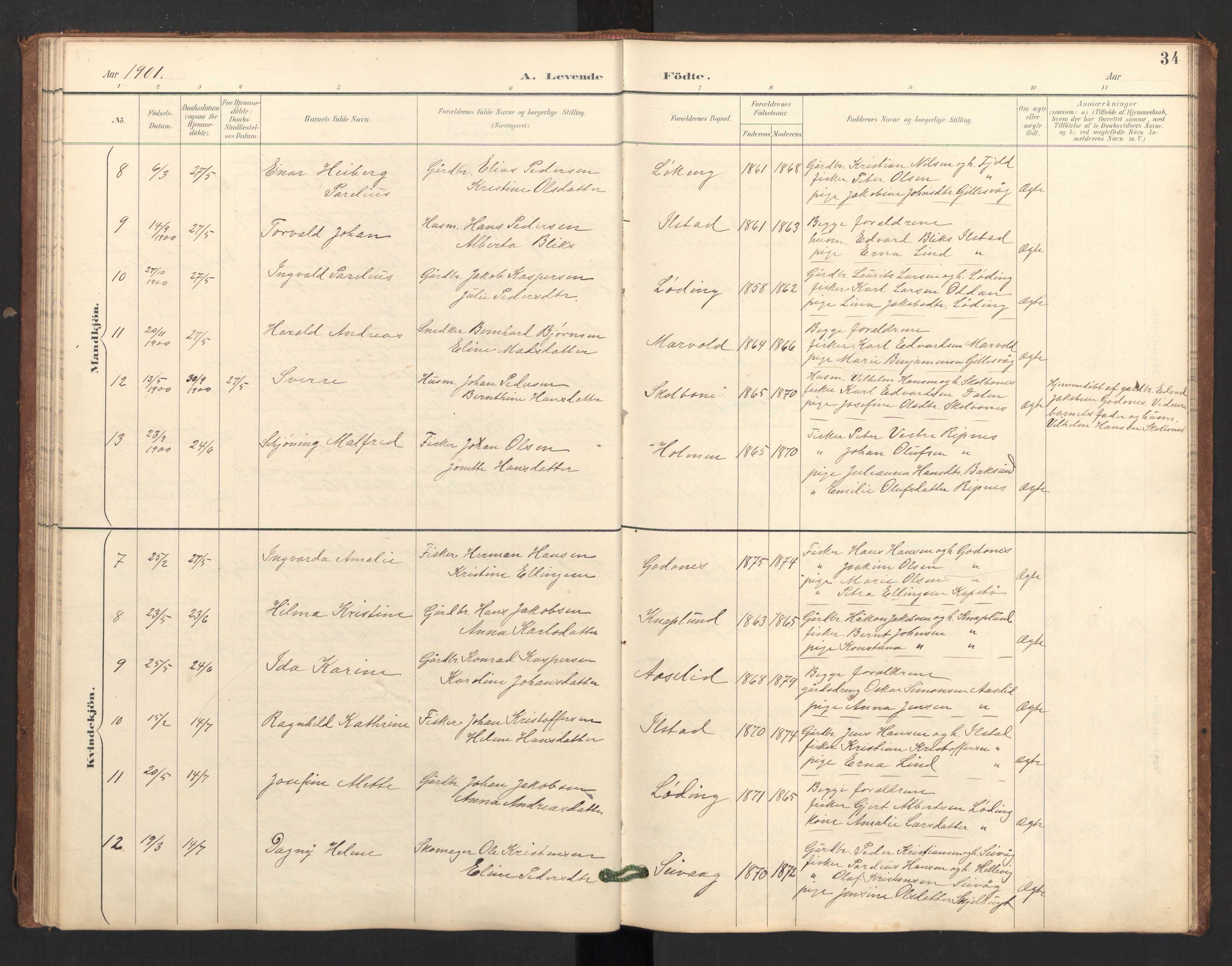 Ministerialprotokoller, klokkerbøker og fødselsregistre - Nordland, SAT/A-1459/804/L0087: Ministerialbok nr. 804A08, 1894-1907, s. 34