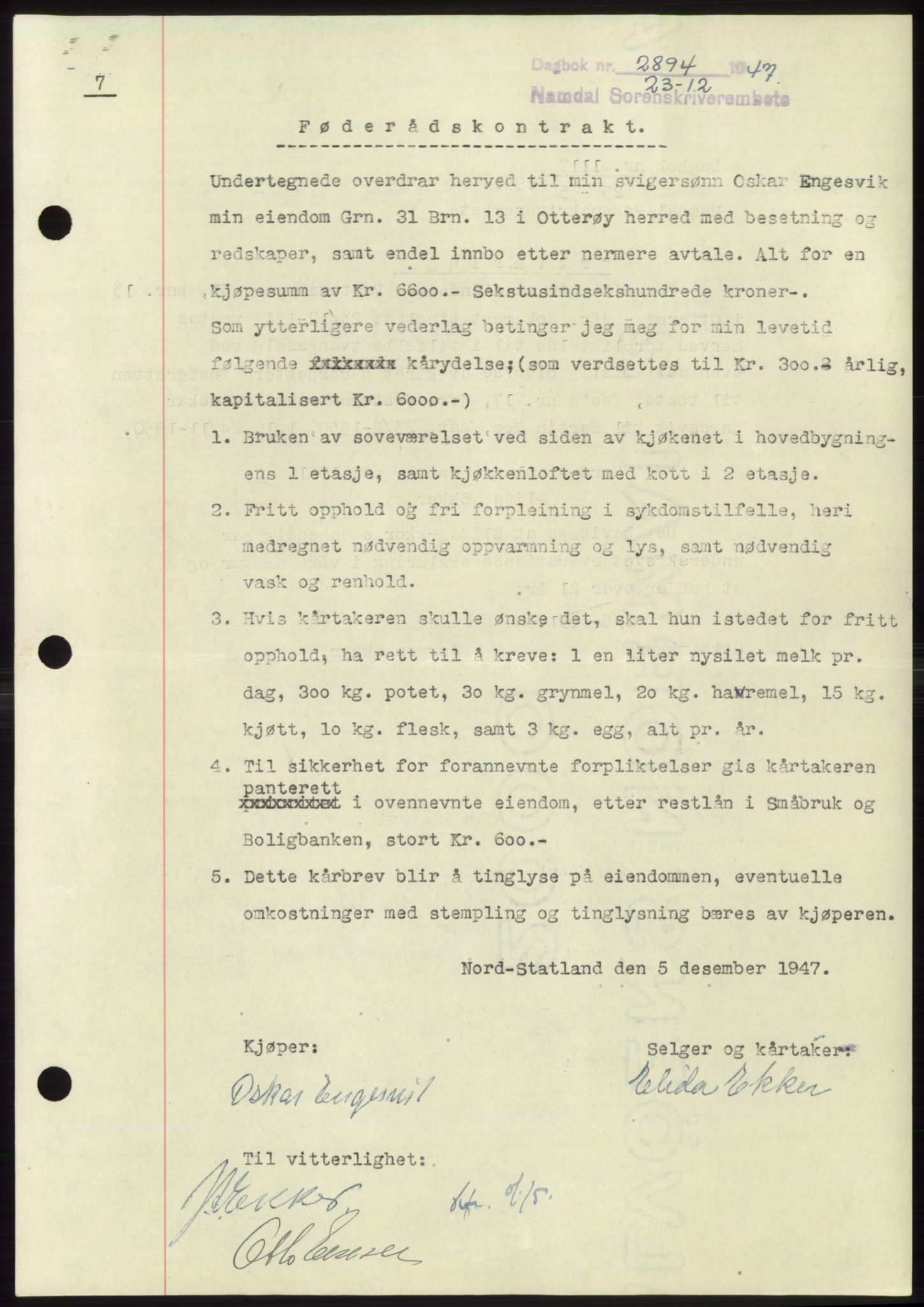 Namdal sorenskriveri, SAT/A-4133/1/2/2C: Pantebok nr. -, 1947-1948, Dagboknr: 2894/1947
