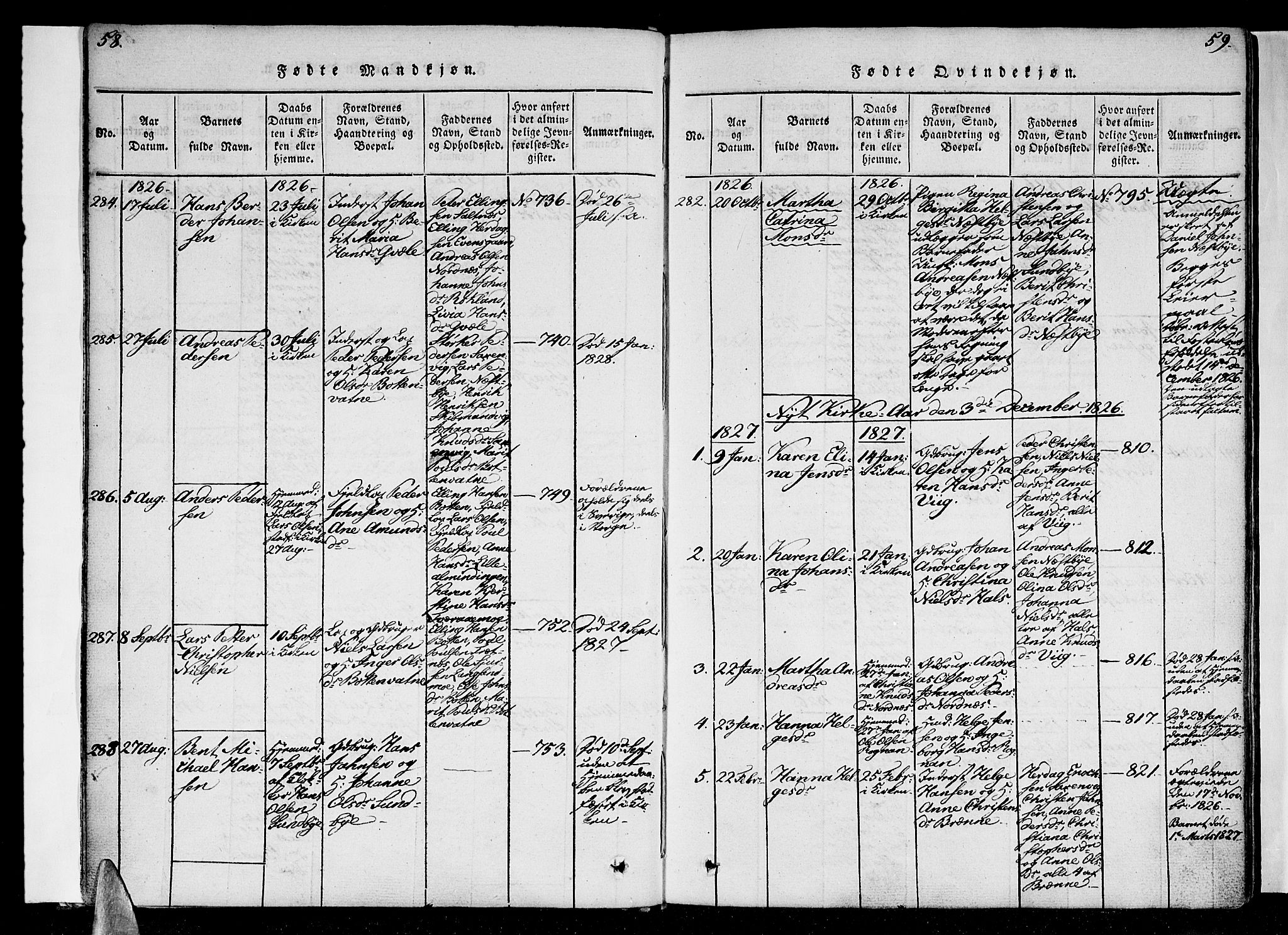 Ministerialprotokoller, klokkerbøker og fødselsregistre - Nordland, AV/SAT-A-1459/847/L0665: Ministerialbok nr. 847A05, 1818-1841, s. 58-59