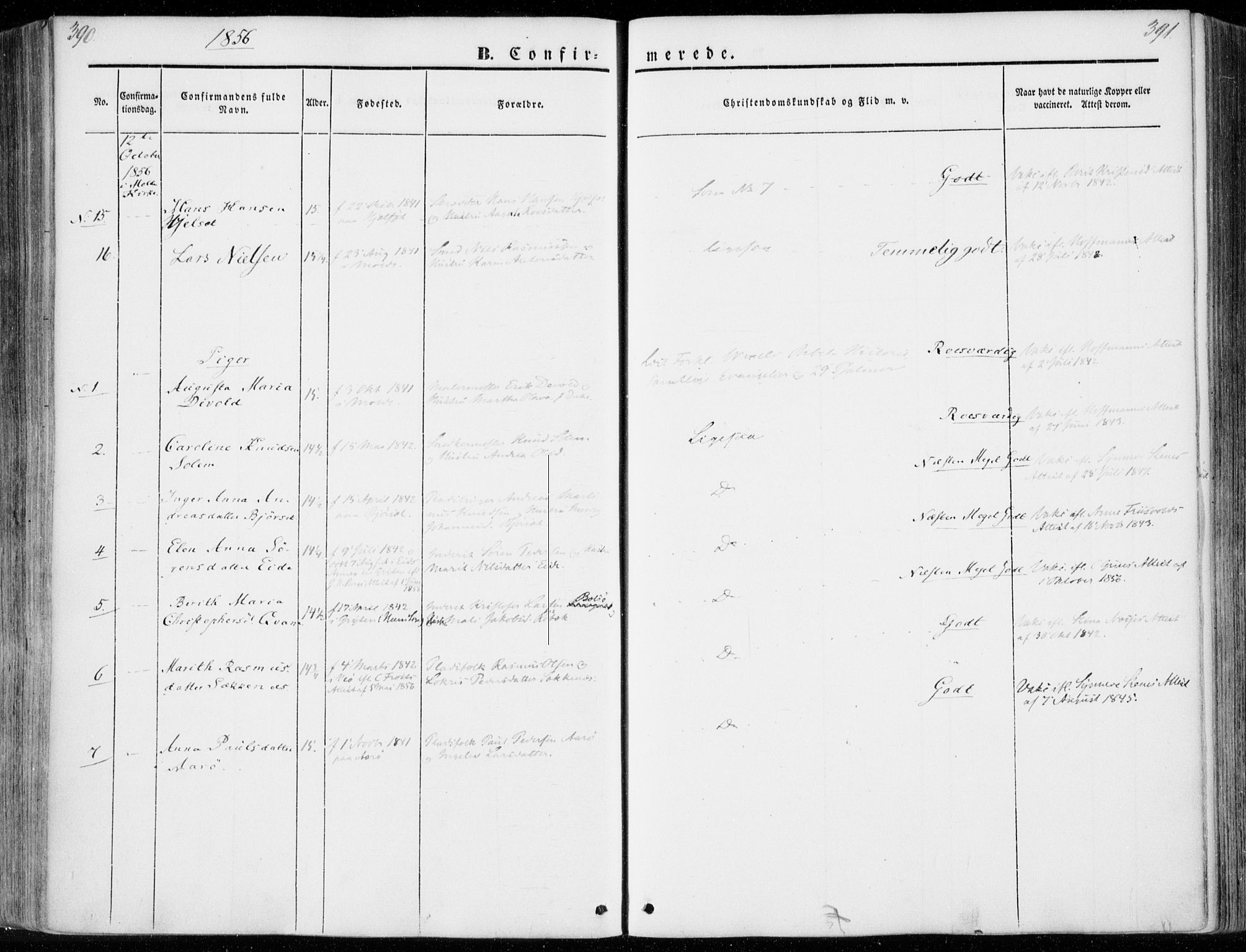Ministerialprotokoller, klokkerbøker og fødselsregistre - Møre og Romsdal, SAT/A-1454/558/L0689: Ministerialbok nr. 558A03, 1843-1872, s. 390-391