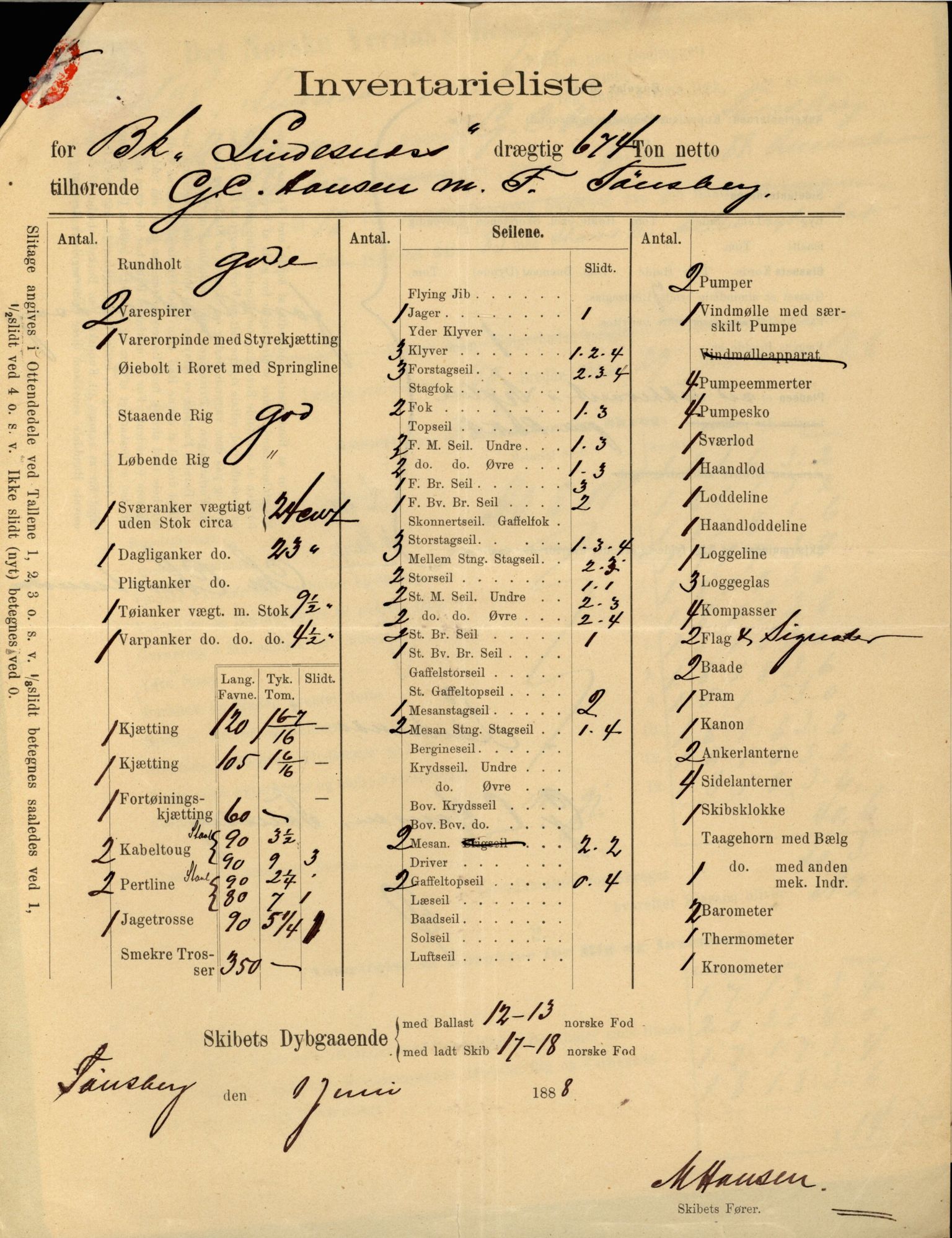 Pa 63 - Østlandske skibsassuranceforening, VEMU/A-1079/G/Ga/L0026/0005: Havaridokumenter / Kalliope, Kali, Maas, Favour, Lindesnæs, 1890, s. 84