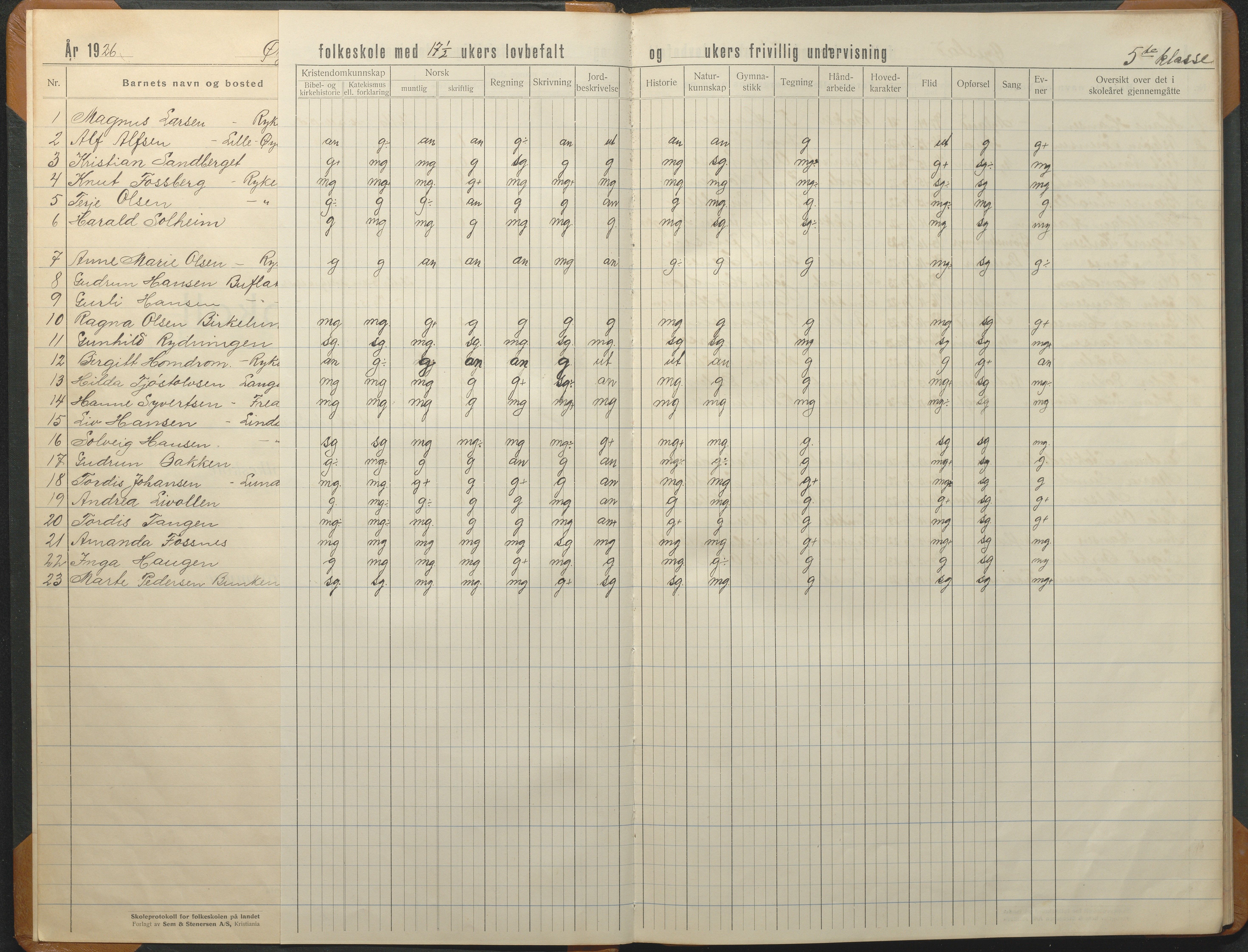 Øyestad kommune frem til 1979, AAKS/KA0920-PK/06/06F/L0015: Skoleprotokoll, 1926-1949