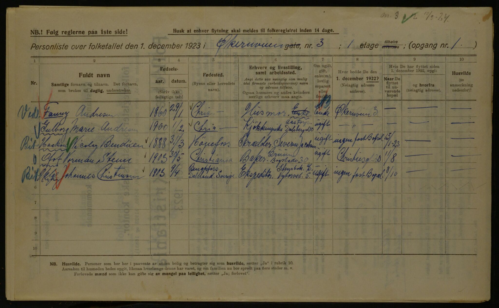 OBA, Kommunal folketelling 1.12.1923 for Kristiania, 1923, s. 141962