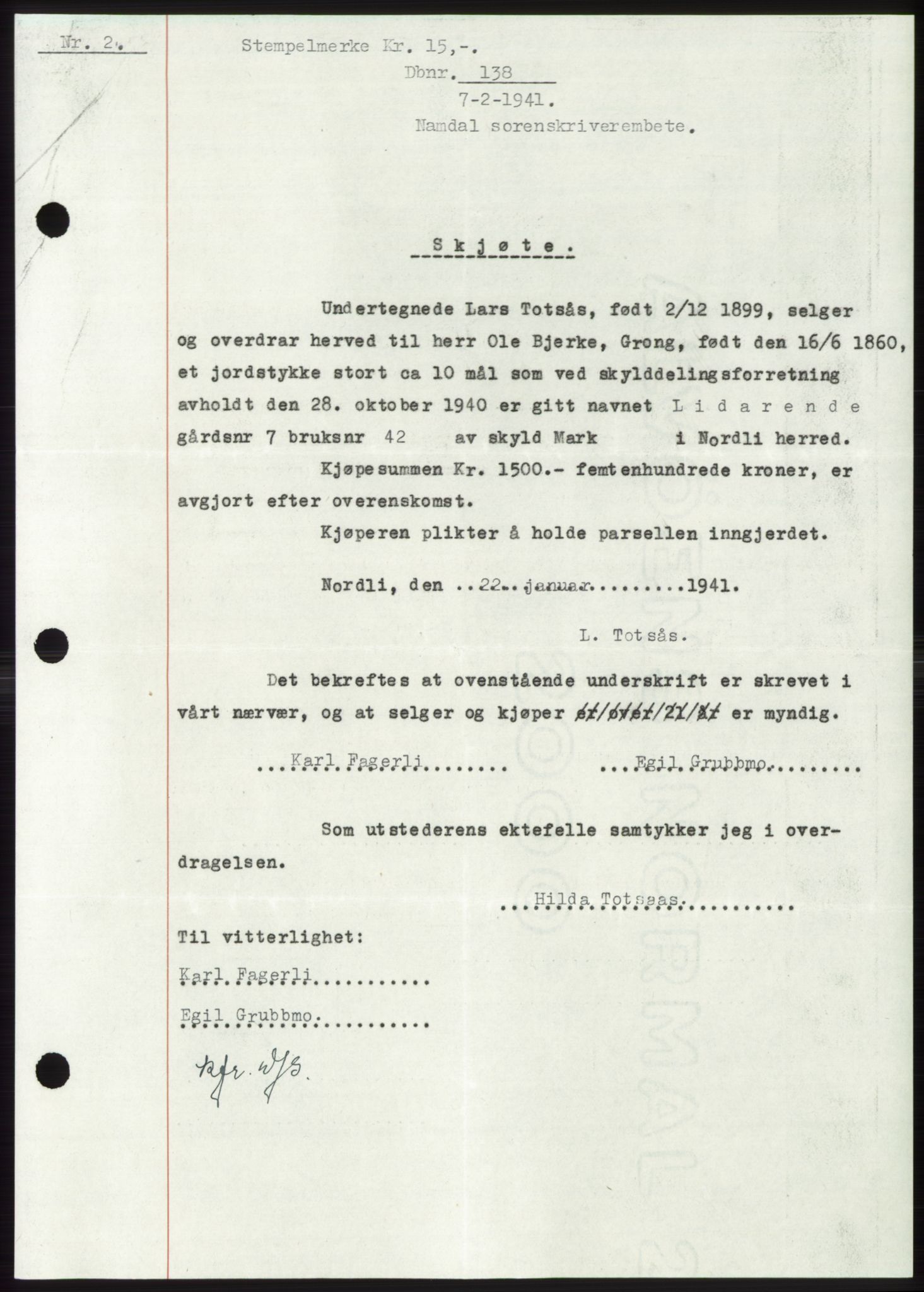 Namdal sorenskriveri, SAT/A-4133/1/2/2C: Pantebok nr. -, 1940-1941, Tingl.dato: 07.02.1941
