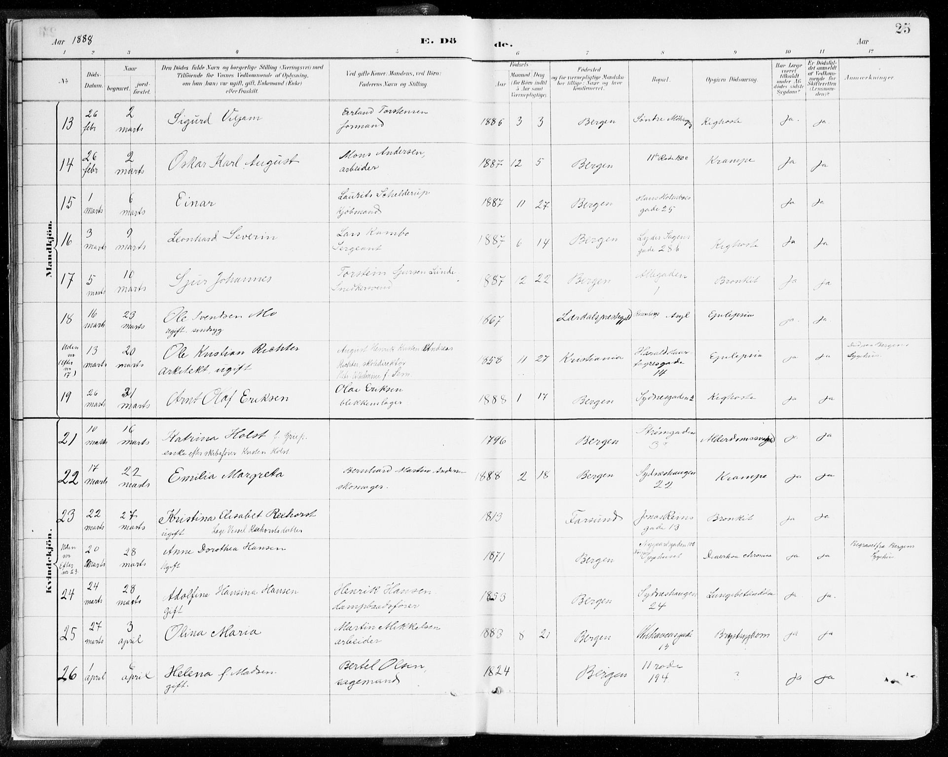 Johanneskirken sokneprestembete, SAB/A-76001/H/Haa/L0019: Ministerialbok nr. E 1, 1885-1915, s. 25