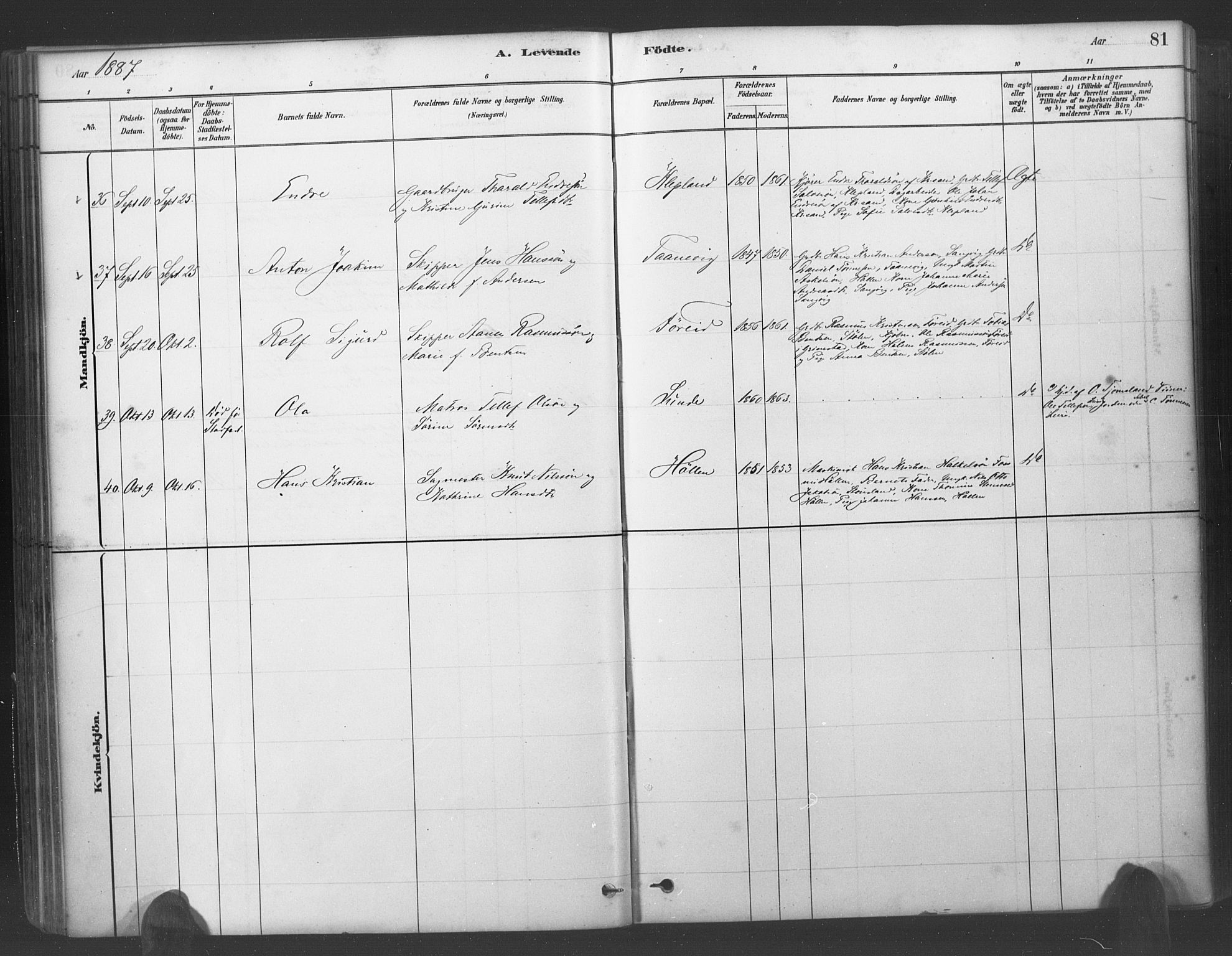 Søgne sokneprestkontor, AV/SAK-1111-0037/F/Fa/Fab/L0012: Ministerialbok nr. A 12, 1880-1891, s. 81
