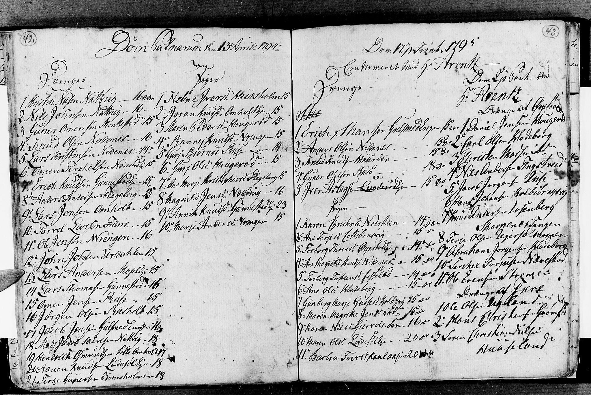 Øyestad sokneprestkontor, SAK/1111-0049/F/Fa/L0010: Ministerialbok nr. A 10, 1774-1810, s. 42-43