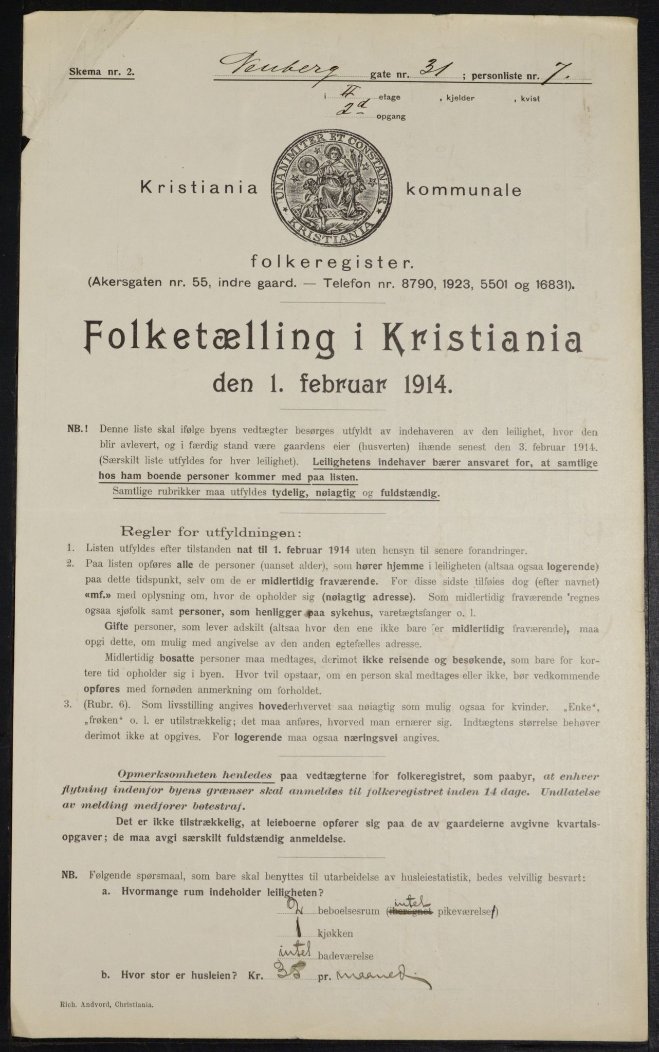 OBA, Kommunal folketelling 1.2.1914 for Kristiania, 1914, s. 70116