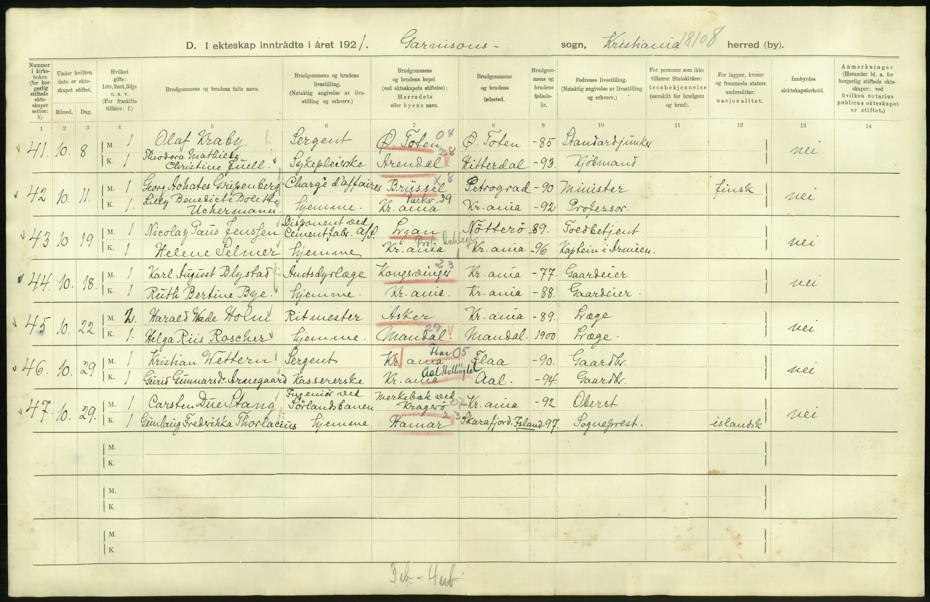 Statistisk sentralbyrå, Sosiodemografiske emner, Befolkning, RA/S-2228/D/Df/Dfc/Dfca/L0011: Kristiania: Gifte, 1921, s. 896