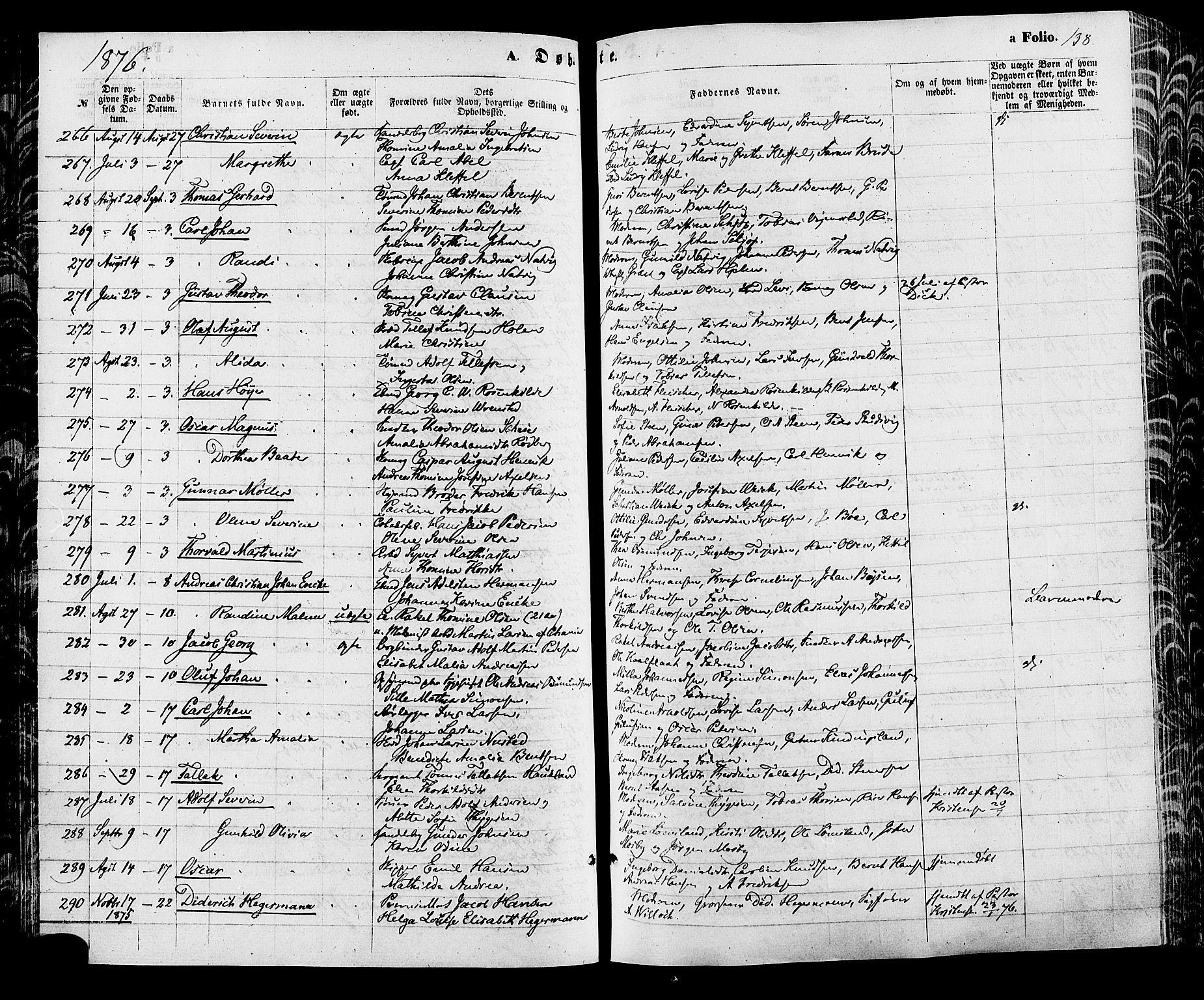 Kristiansand domprosti, AV/SAK-1112-0006/F/Fa/L0015: Ministerialbok nr. A 15, 1867-1880, s. 138