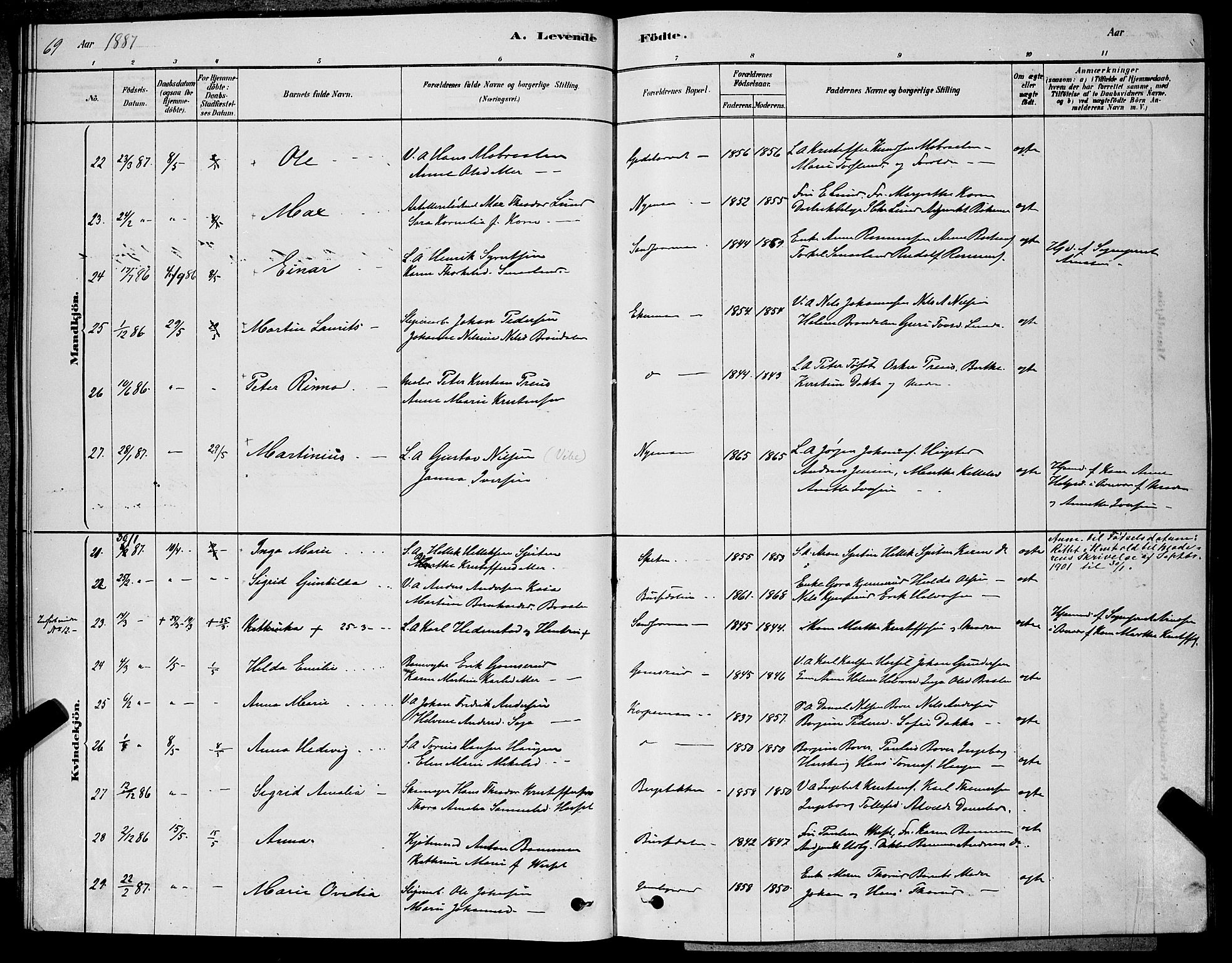 Kongsberg kirkebøker, AV/SAKO-A-22/G/Ga/L0005: Klokkerbok nr. 5, 1878-1889, s. 69
