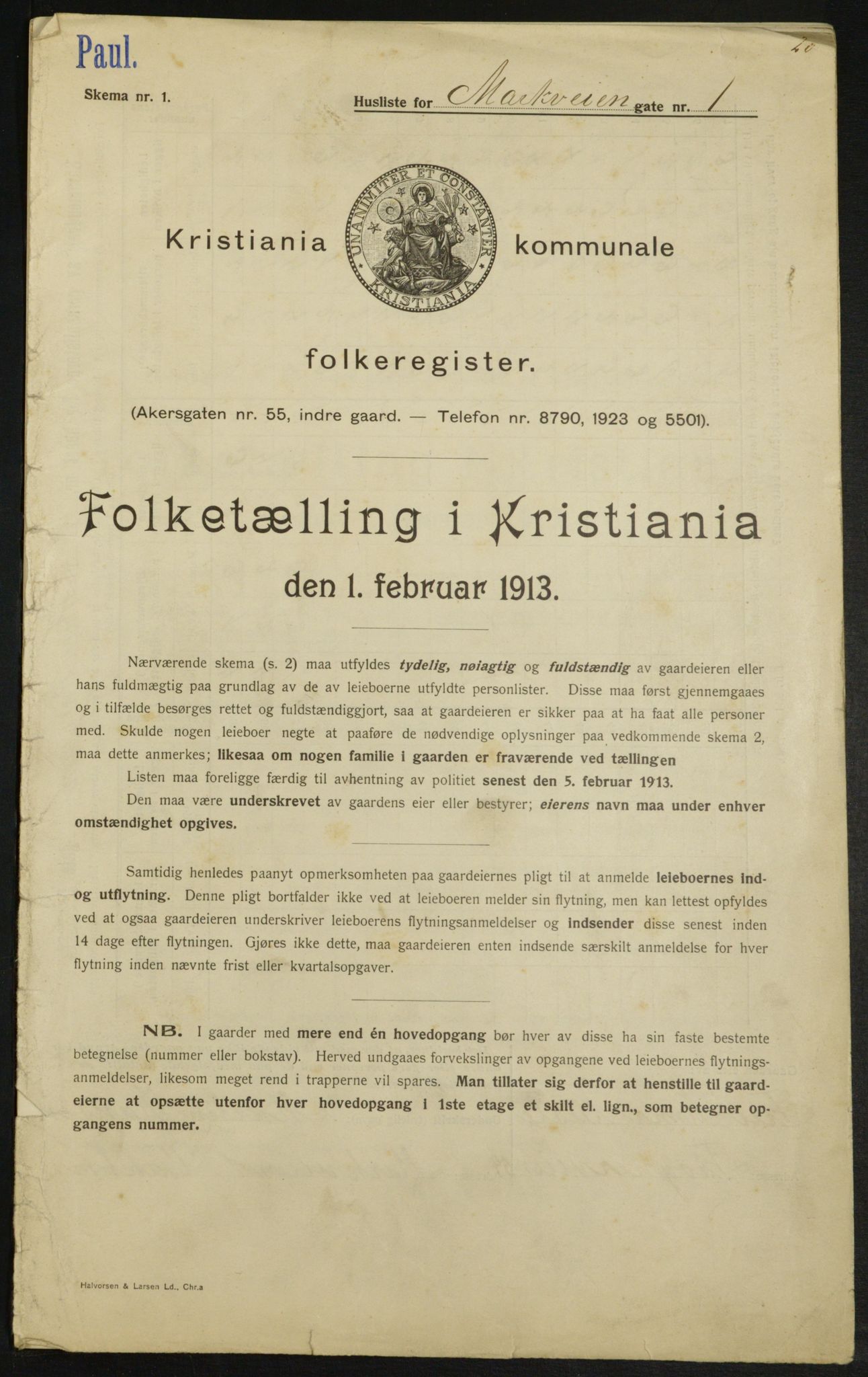 OBA, Kommunal folketelling 1.2.1913 for Kristiania, 1913, s. 62765