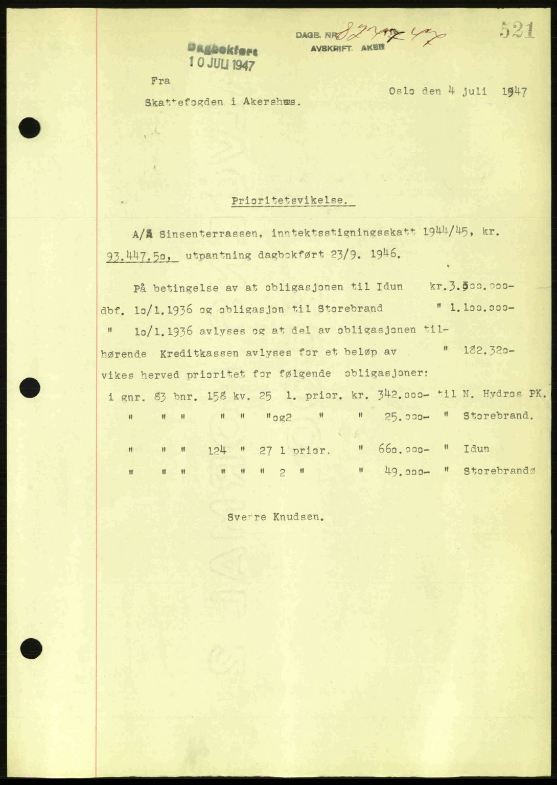Aker herredsskriveri, SAO/A-10896/G/Gb/Gba/Gbac/L0044: Pantebok nr. B216-217, 1947-1947, Dagboknr: 8277/1947