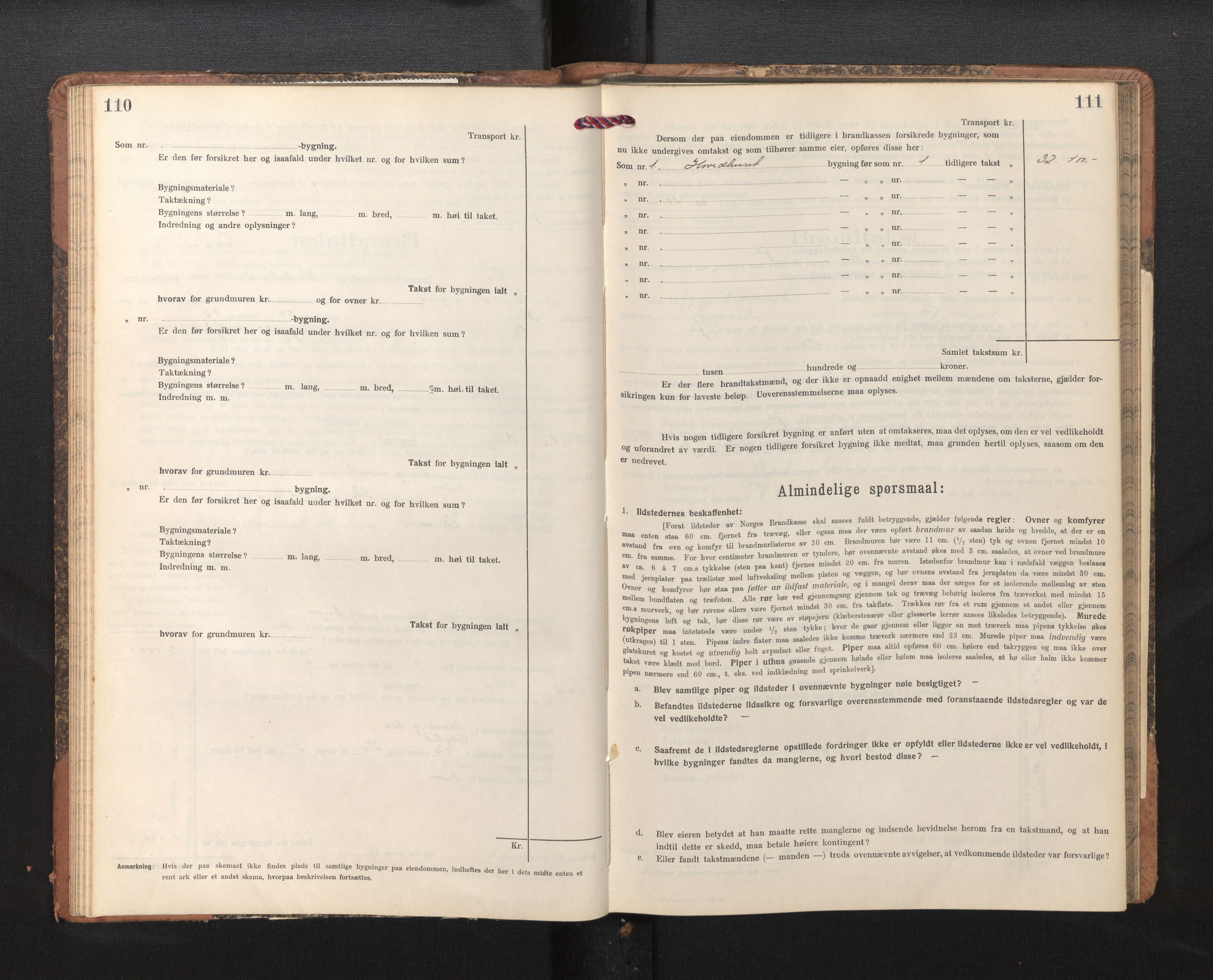 Lensmannen i Os, AV/SAB-A-34101/0012/L0009: Branntakstprotokoll, skjematakst, 1915-1955, s. 110-111