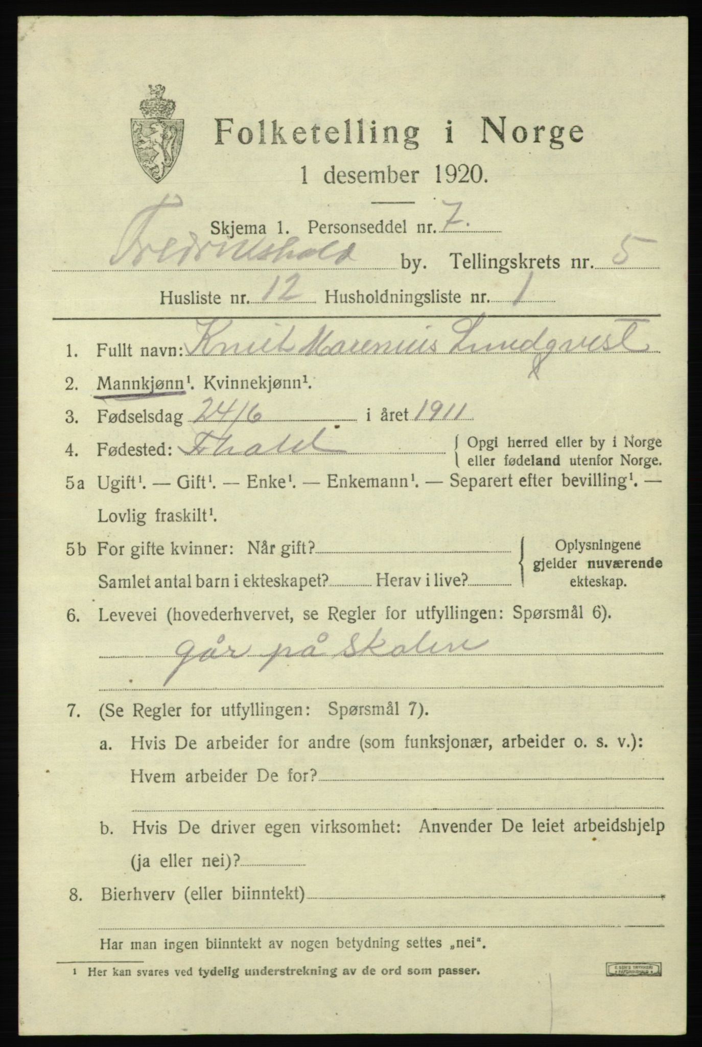 SAO, Folketelling 1920 for 0101 Fredrikshald kjøpstad, 1920, s. 12239