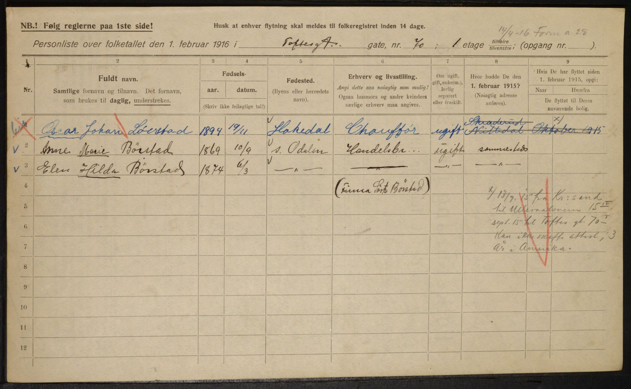 OBA, Kommunal folketelling 1.2.1916 for Kristiania, 1916, s. 116330