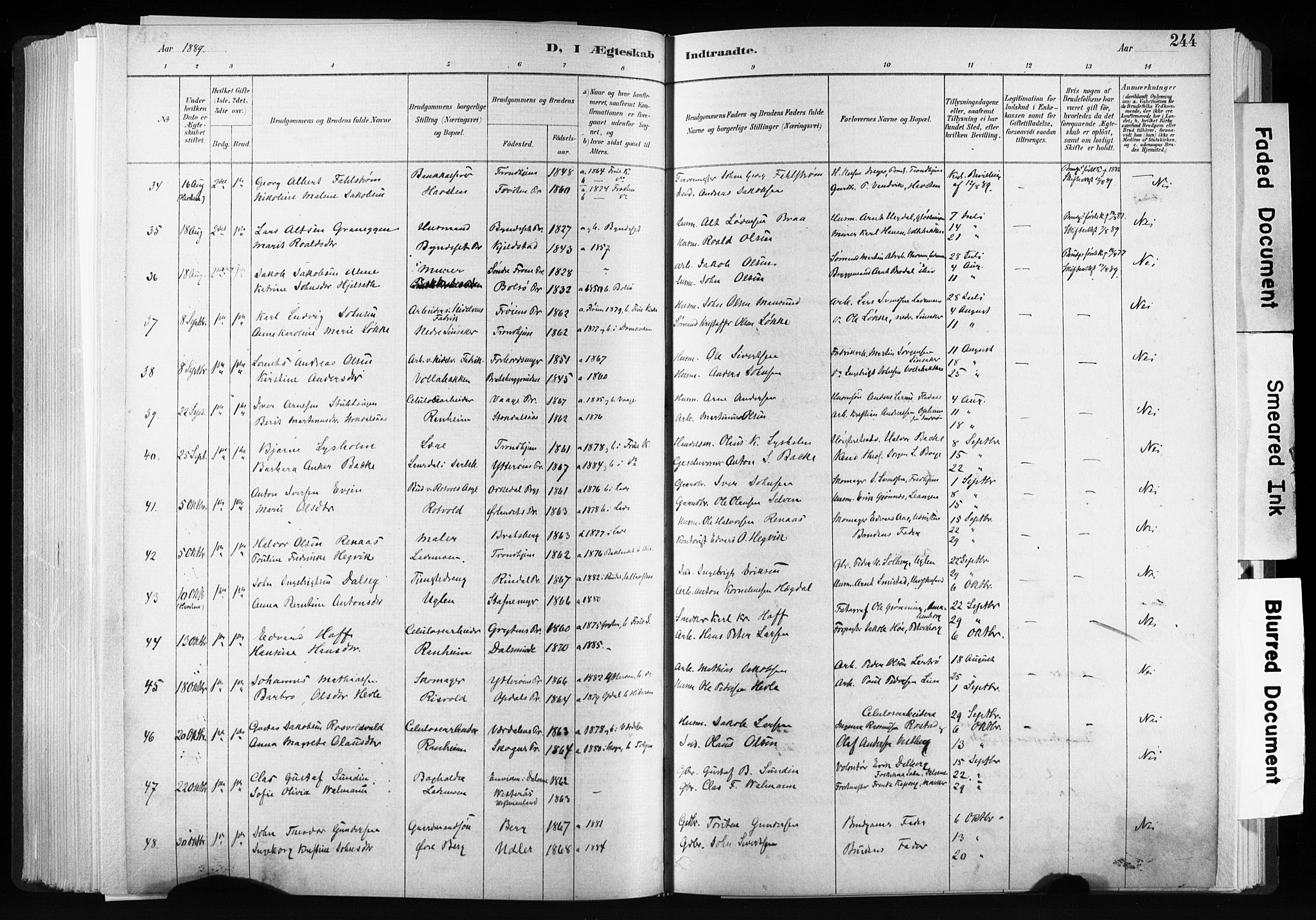 Ministerialprotokoller, klokkerbøker og fødselsregistre - Sør-Trøndelag, SAT/A-1456/606/L0300: Ministerialbok nr. 606A15, 1886-1893, s. 244