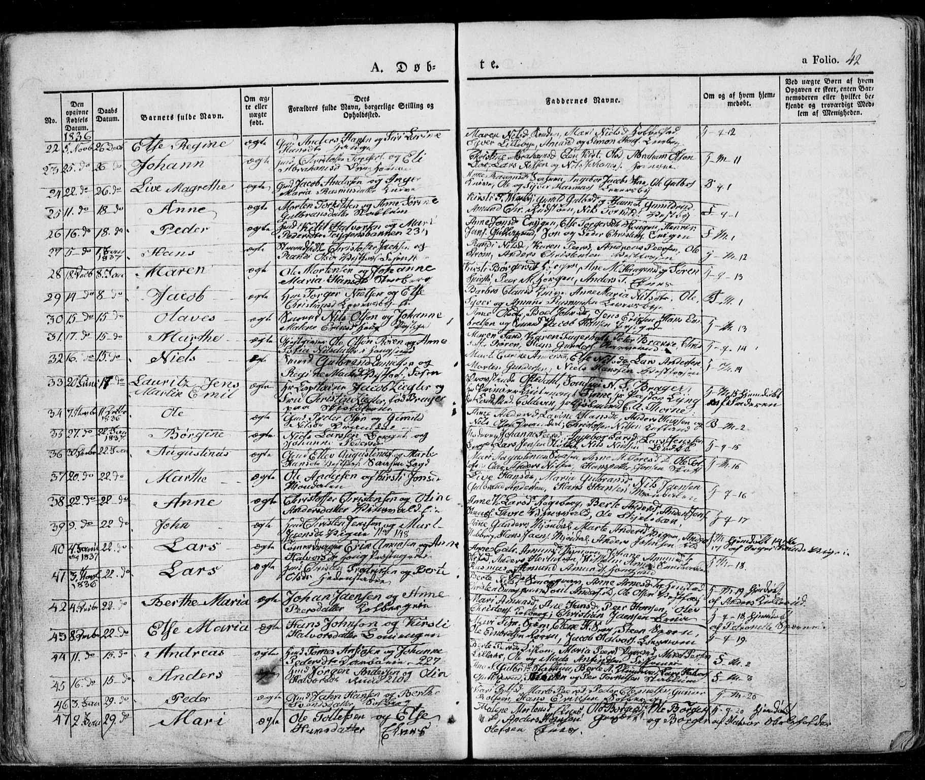 Eiker kirkebøker, AV/SAKO-A-4/G/Ga/L0002: Klokkerbok nr. I 2, 1832-1856, s. 42