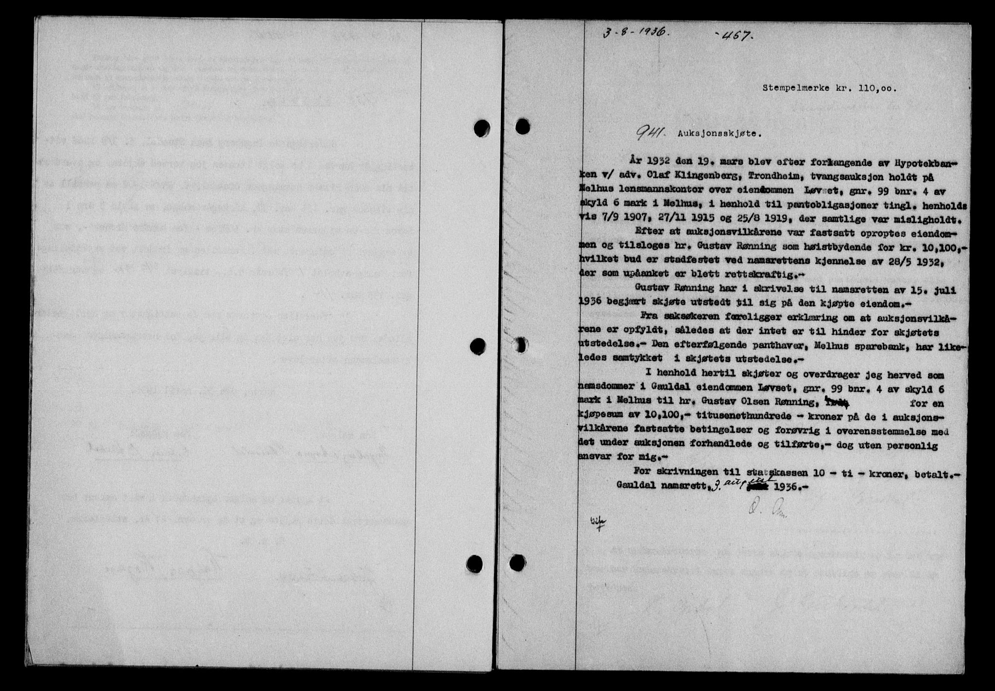 Gauldal sorenskriveri, SAT/A-0014/1/2/2C/L0046: Pantebok nr. 49-50, 1936-1937, Dagboknr: 941/1936
