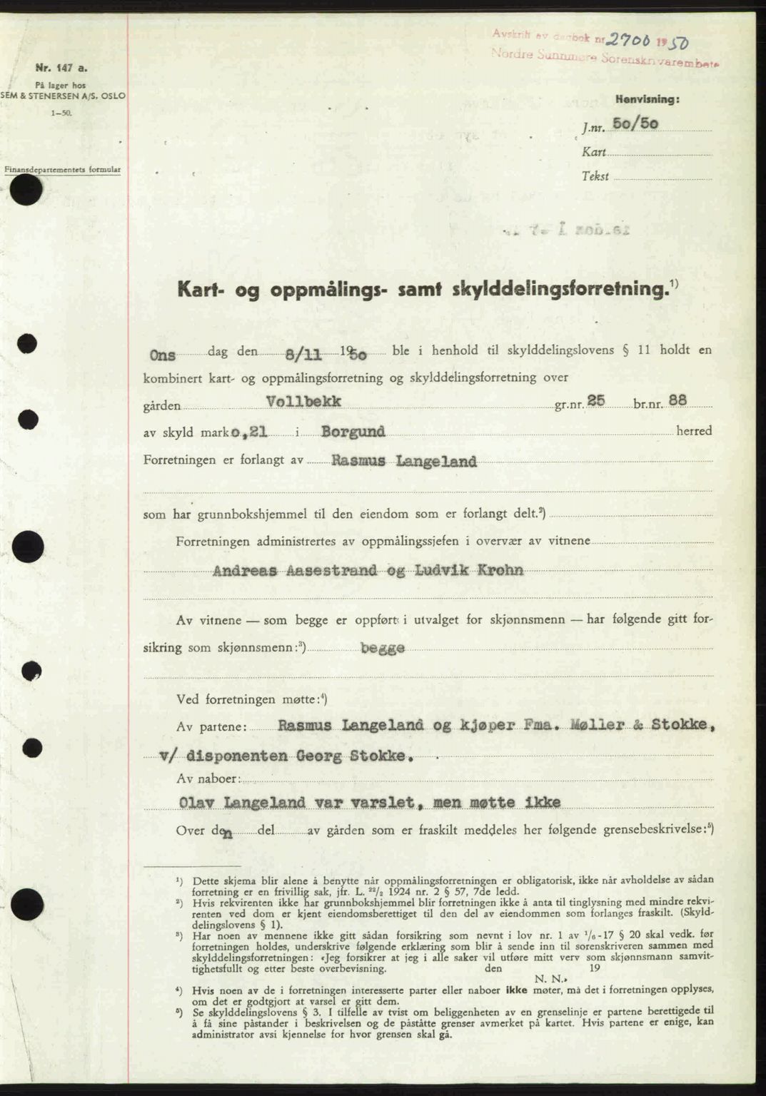 Nordre Sunnmøre sorenskriveri, SAT/A-0006/1/2/2C/2Ca: Pantebok nr. A36, 1950-1950, Dagboknr: 2700/1950