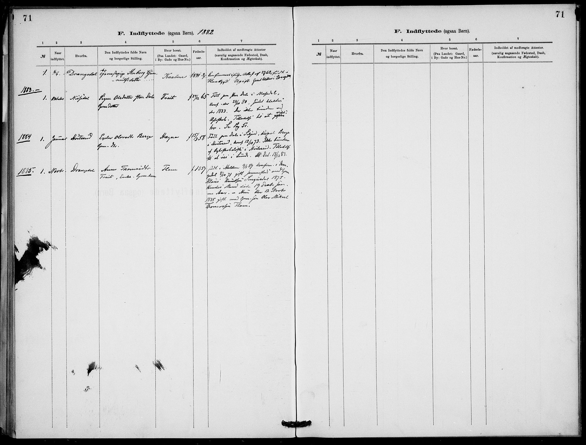 Lunde kirkebøker, AV/SAKO-A-282/F/Fb/L0003: Ministerialbok nr. II 3, 1882-1891, s. 71