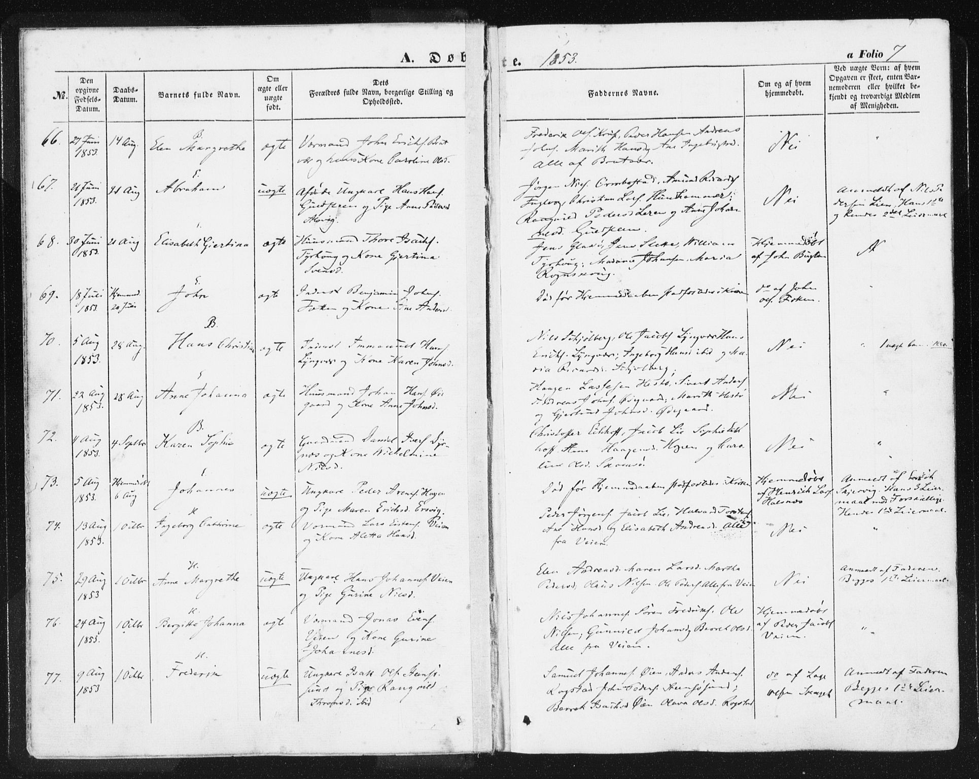 Ministerialprotokoller, klokkerbøker og fødselsregistre - Møre og Romsdal, AV/SAT-A-1454/581/L0937: Ministerialbok nr. 581A05, 1853-1872, s. 7