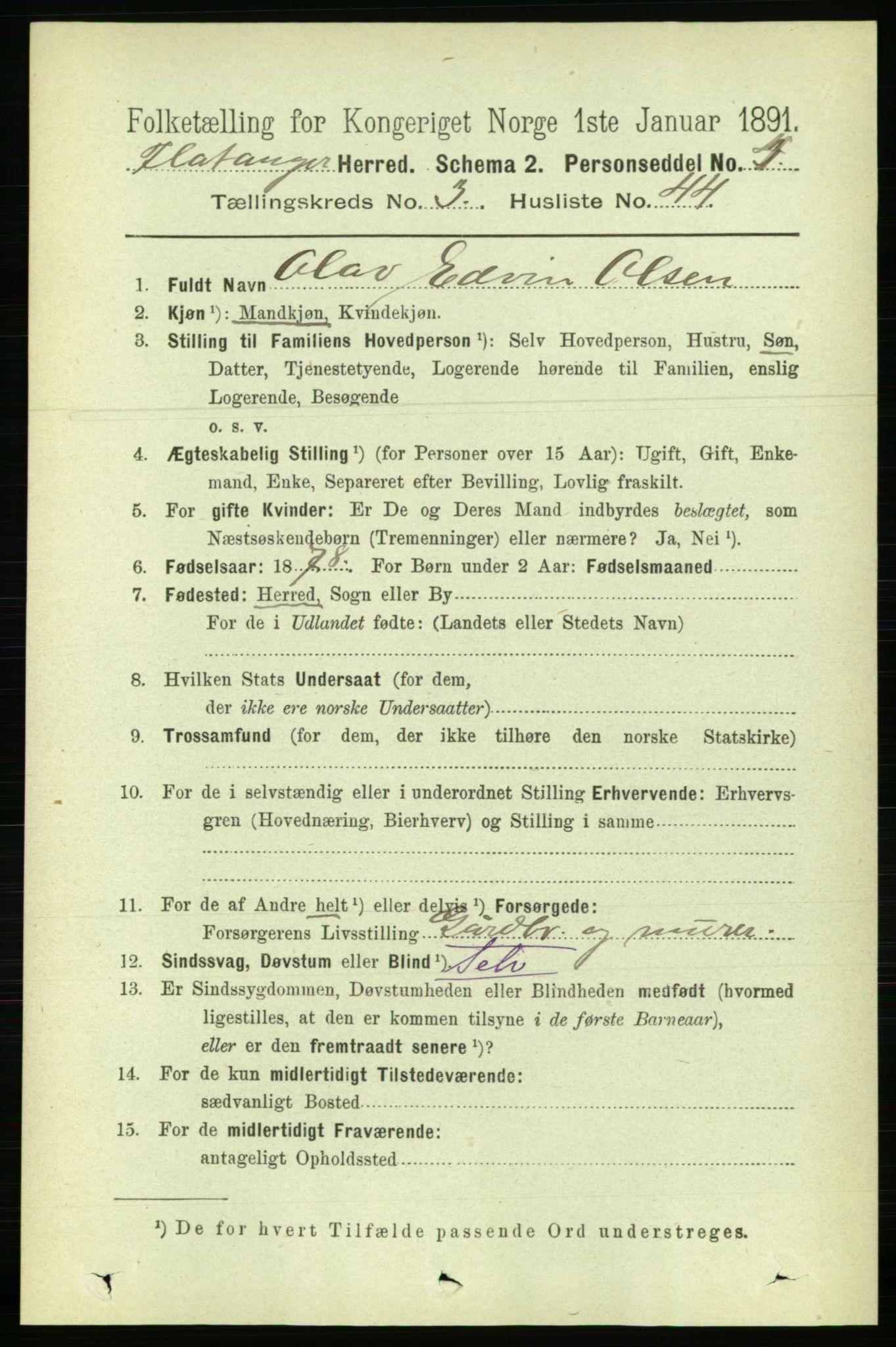 RA, Folketelling 1891 for 1749 Flatanger herred, 1891, s. 1681