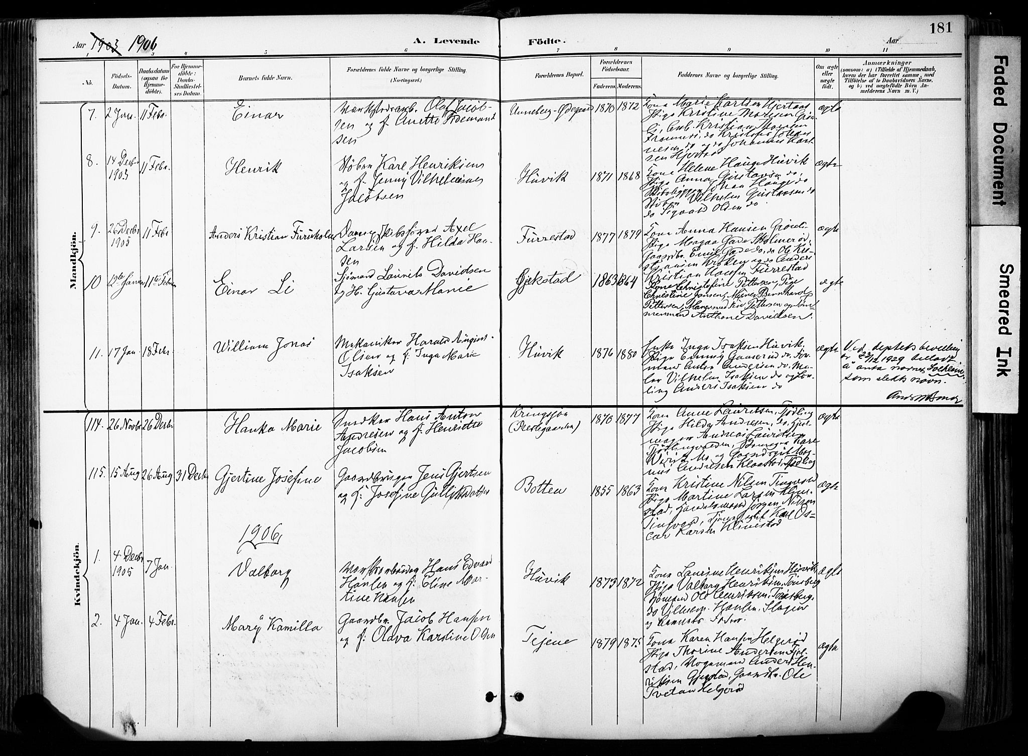Sandar kirkebøker, AV/SAKO-A-243/F/Fa/L0014: Ministerialbok nr. 14, 1896-1909, s. 181