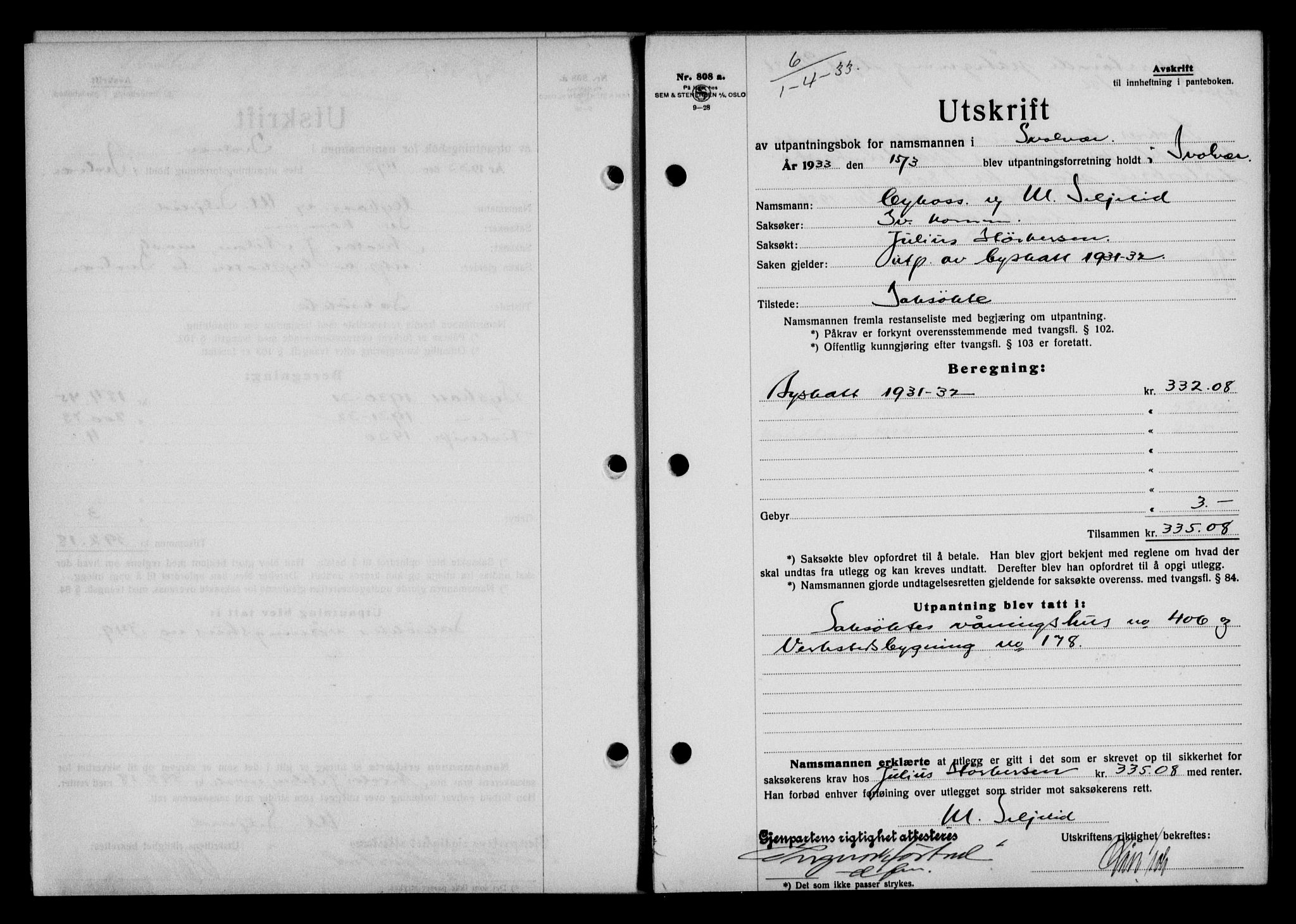 Lofoten sorenskriveri, AV/SAT-A-0017/1/2/2C/L0027b: Pantebok nr. 27b, 1933-1933, Tingl.dato: 01.04.1933