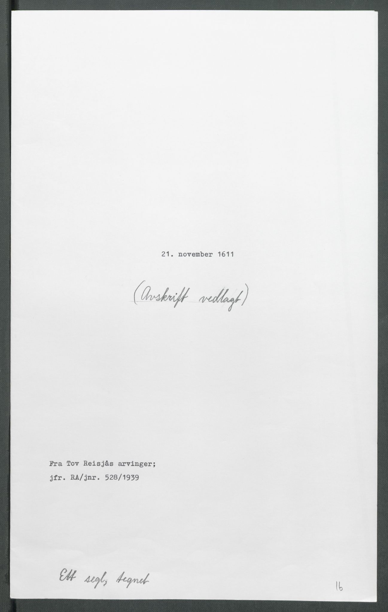 Riksarkivets diplomsamling, AV/RA-EA-5965/F02/L0120: Dokumenter, 1611, s. 50