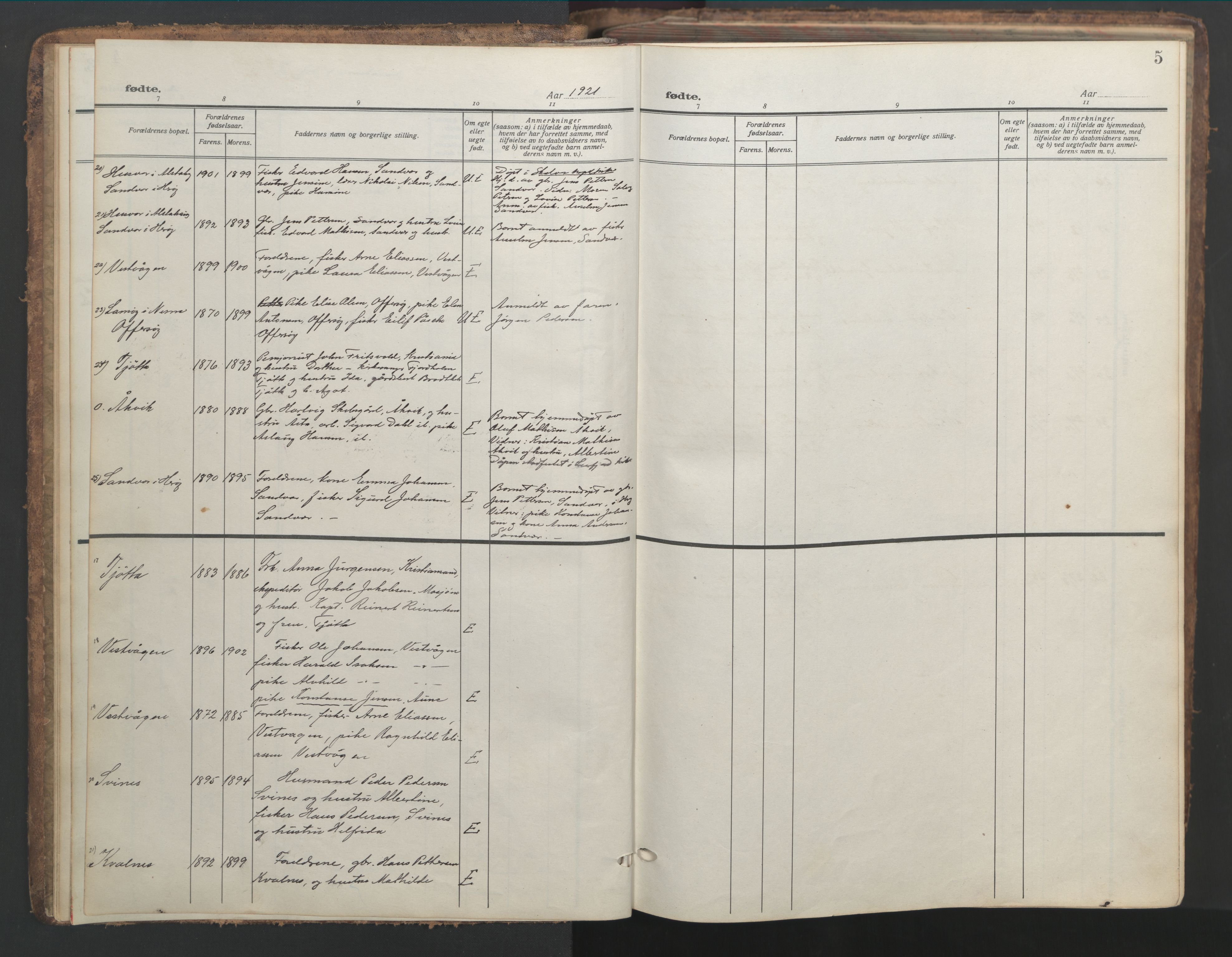 Ministerialprotokoller, klokkerbøker og fødselsregistre - Nordland, AV/SAT-A-1459/817/L0269: Klokkerbok nr. 817C04, 1921-1949, s. 5