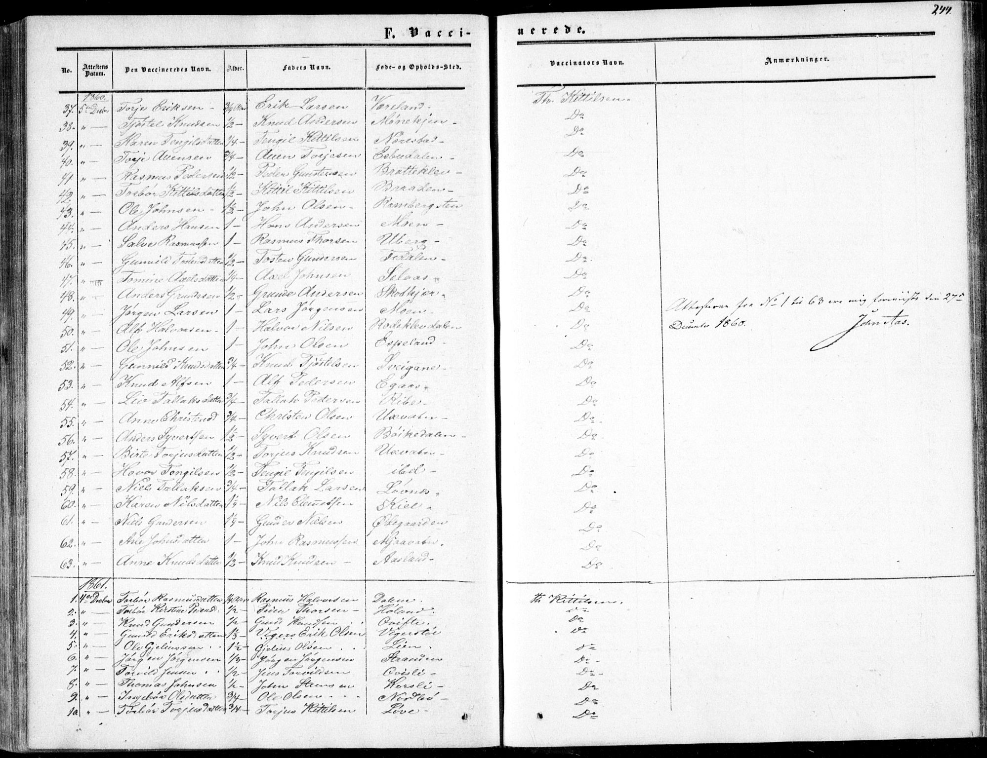 Gjerstad sokneprestkontor, SAK/1111-0014/F/Fa/Fab/L0003: Ministerialbok nr. A 3, 1853-1878, s. 244
