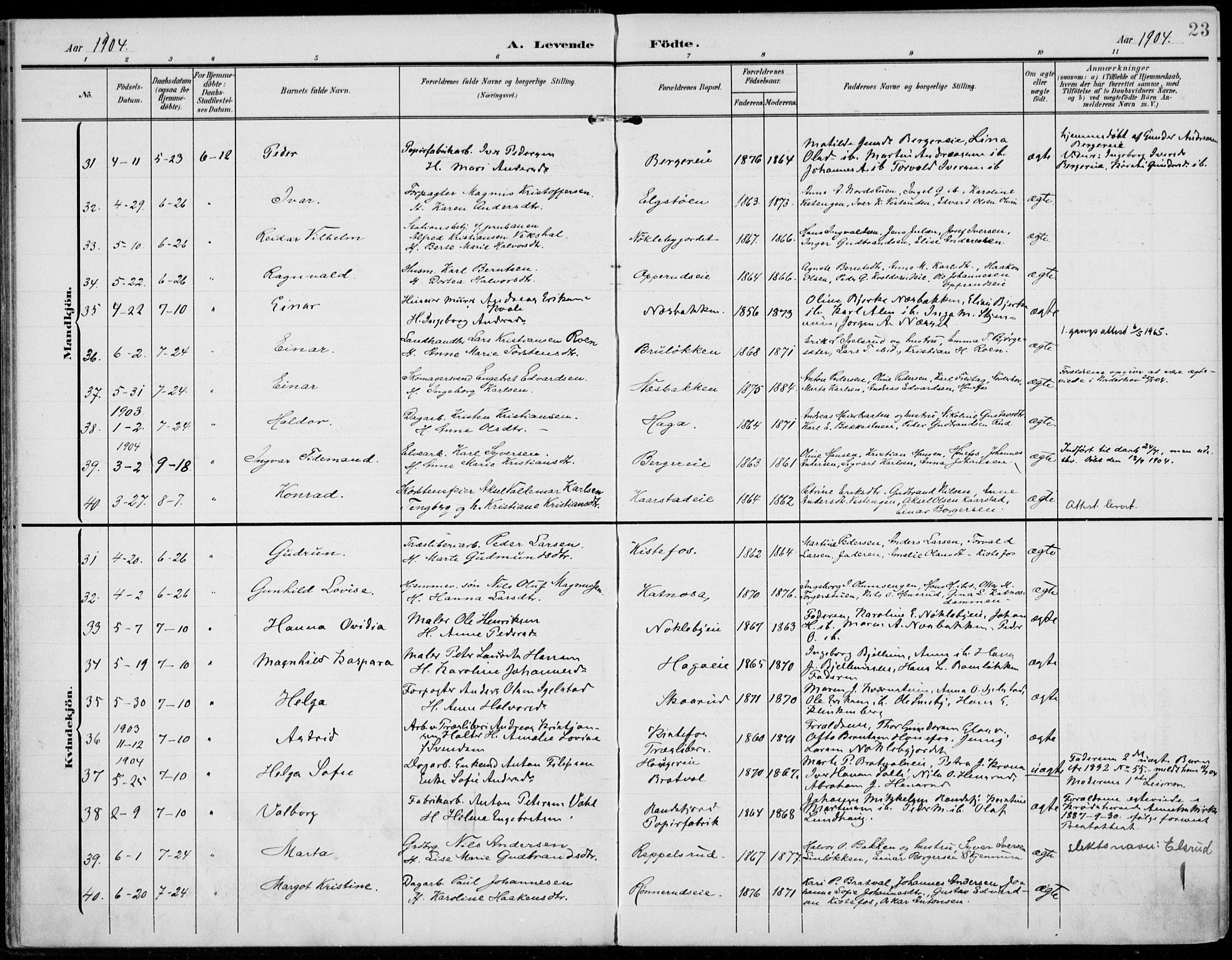 Jevnaker prestekontor, AV/SAH-PREST-116/H/Ha/Haa/L0011: Ministerialbok nr. 11, 1902-1913, s. 23