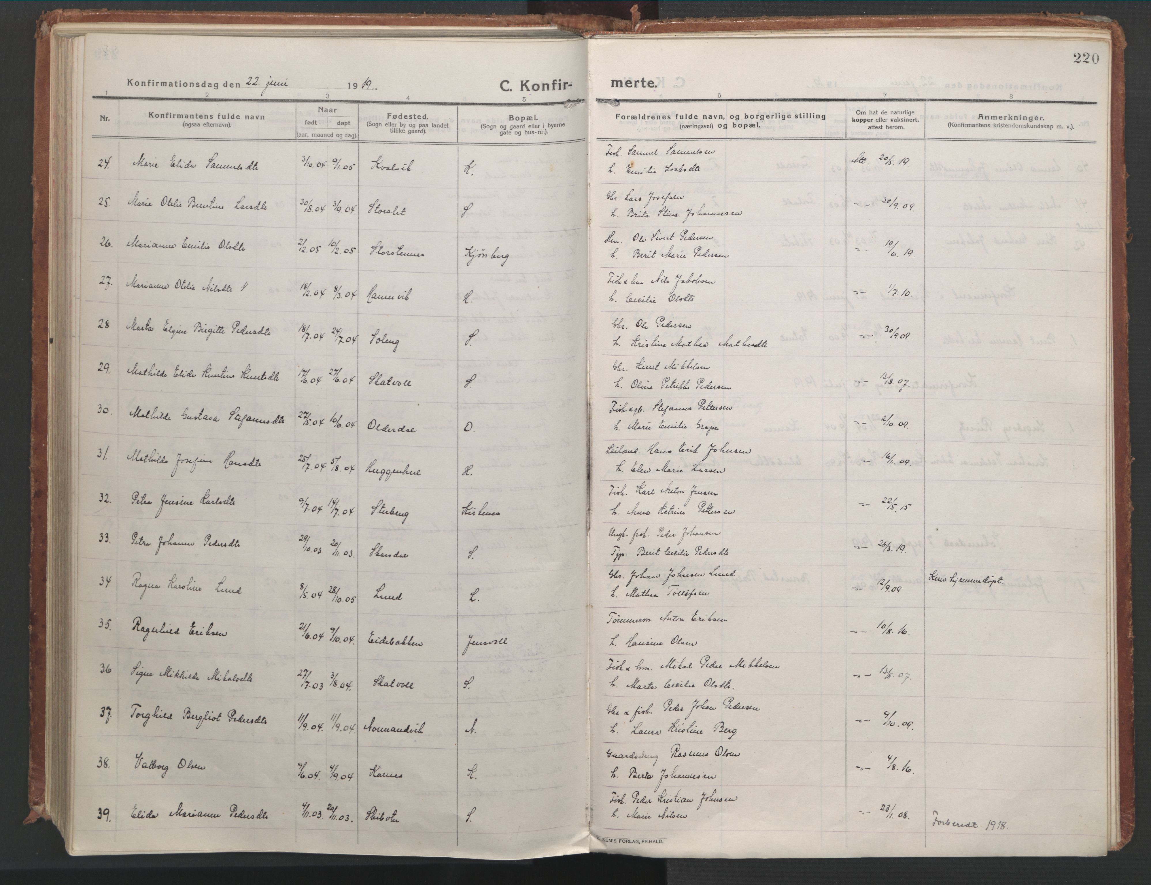 Lyngen sokneprestembete, AV/SATØ-S-1289/H/He/Hea/L0012kirke: Ministerialbok nr. 12, 1914-1923, s. 220